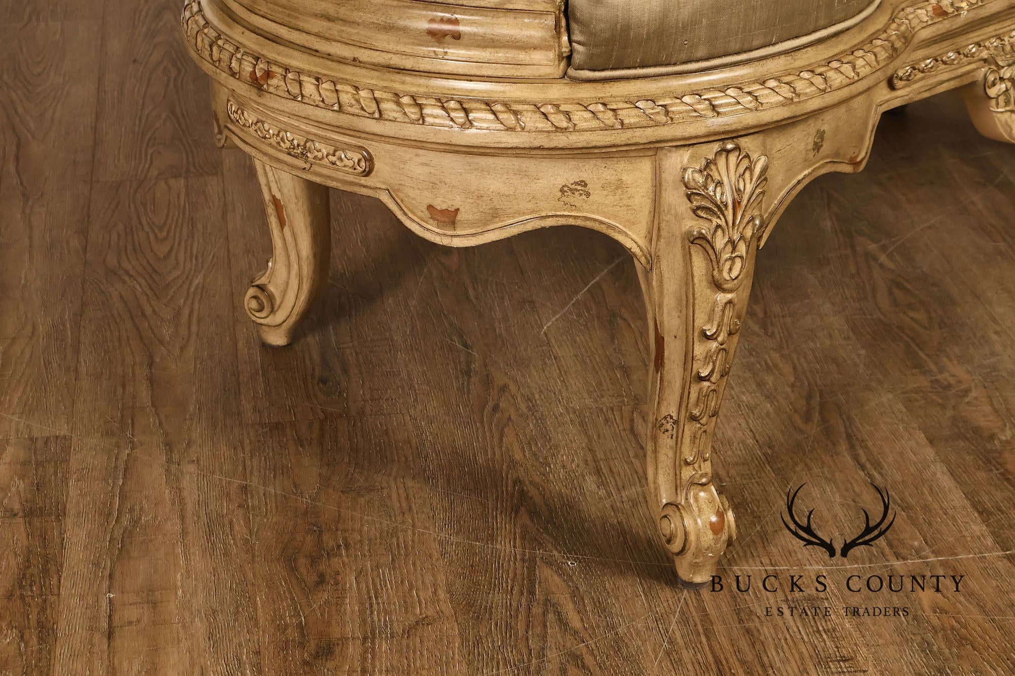 French Louis XV Style Carved Painted Upholstered Bench