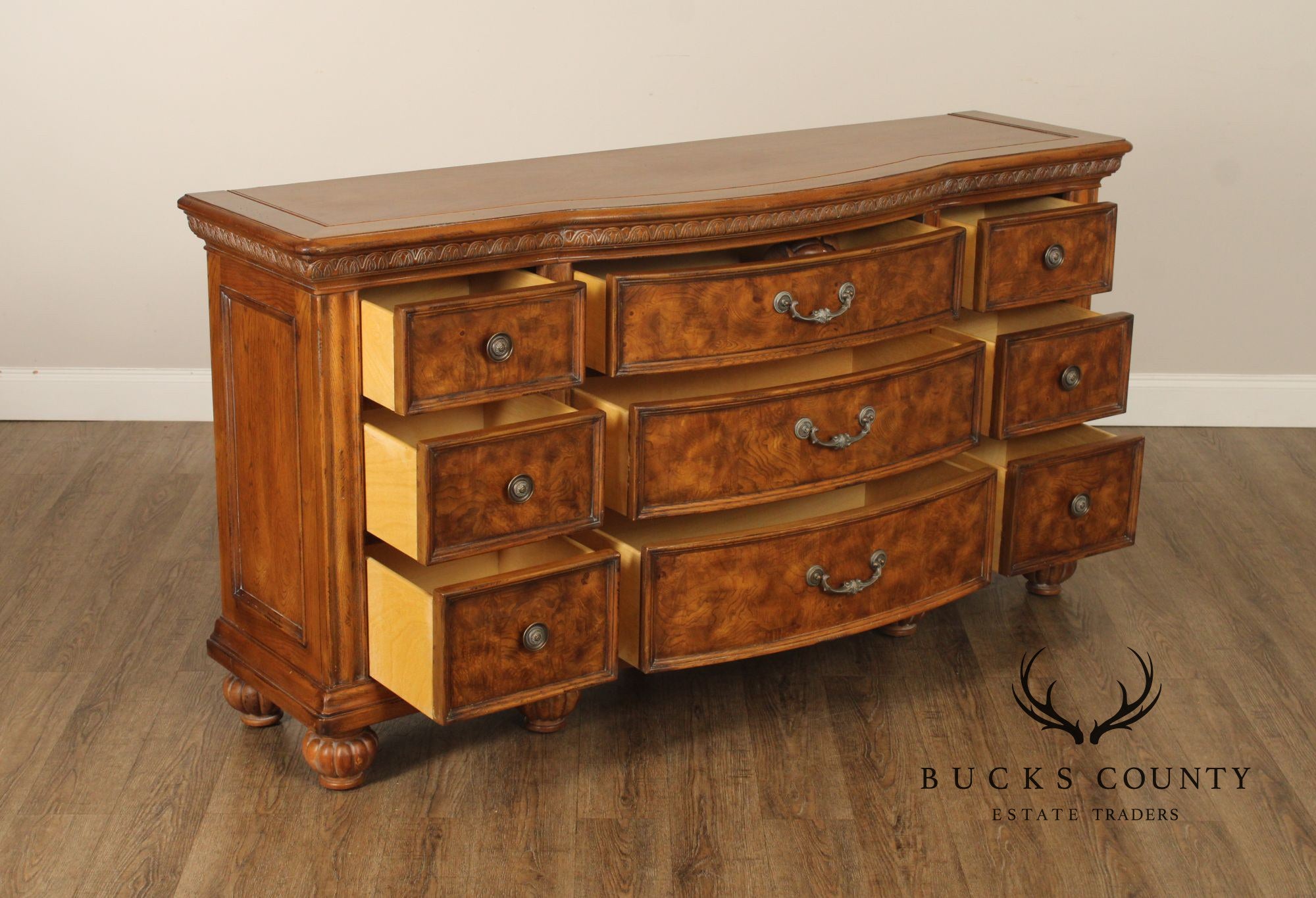 Lane Italian Provincial Style Burl Wood Triple Dresser