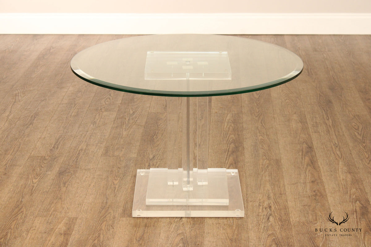 Postmodern Round Lucite Pedestal Center Table