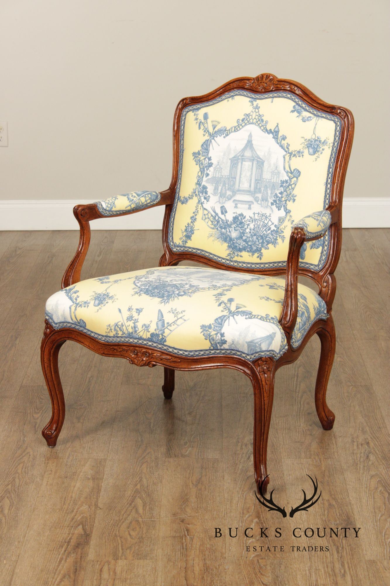 French Louis XV Style Walnut Fauteuil Armchair