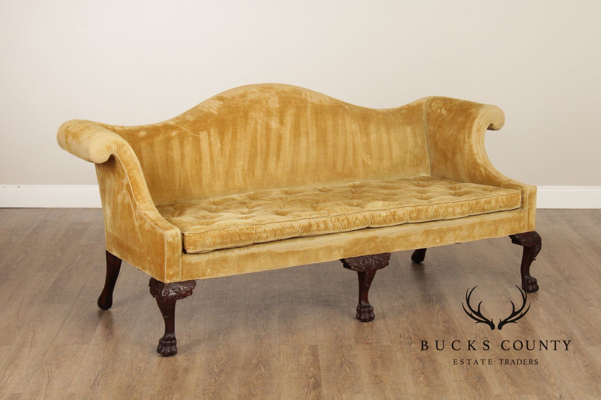 Georgian Style Custom Mahogany Camelback Sofa