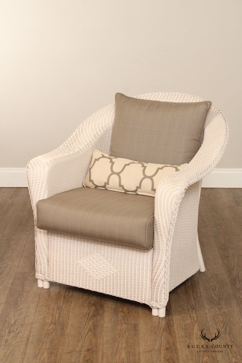Lloyd Flanders 'Reflections' White Wicker Lounge Chair and Ottoman