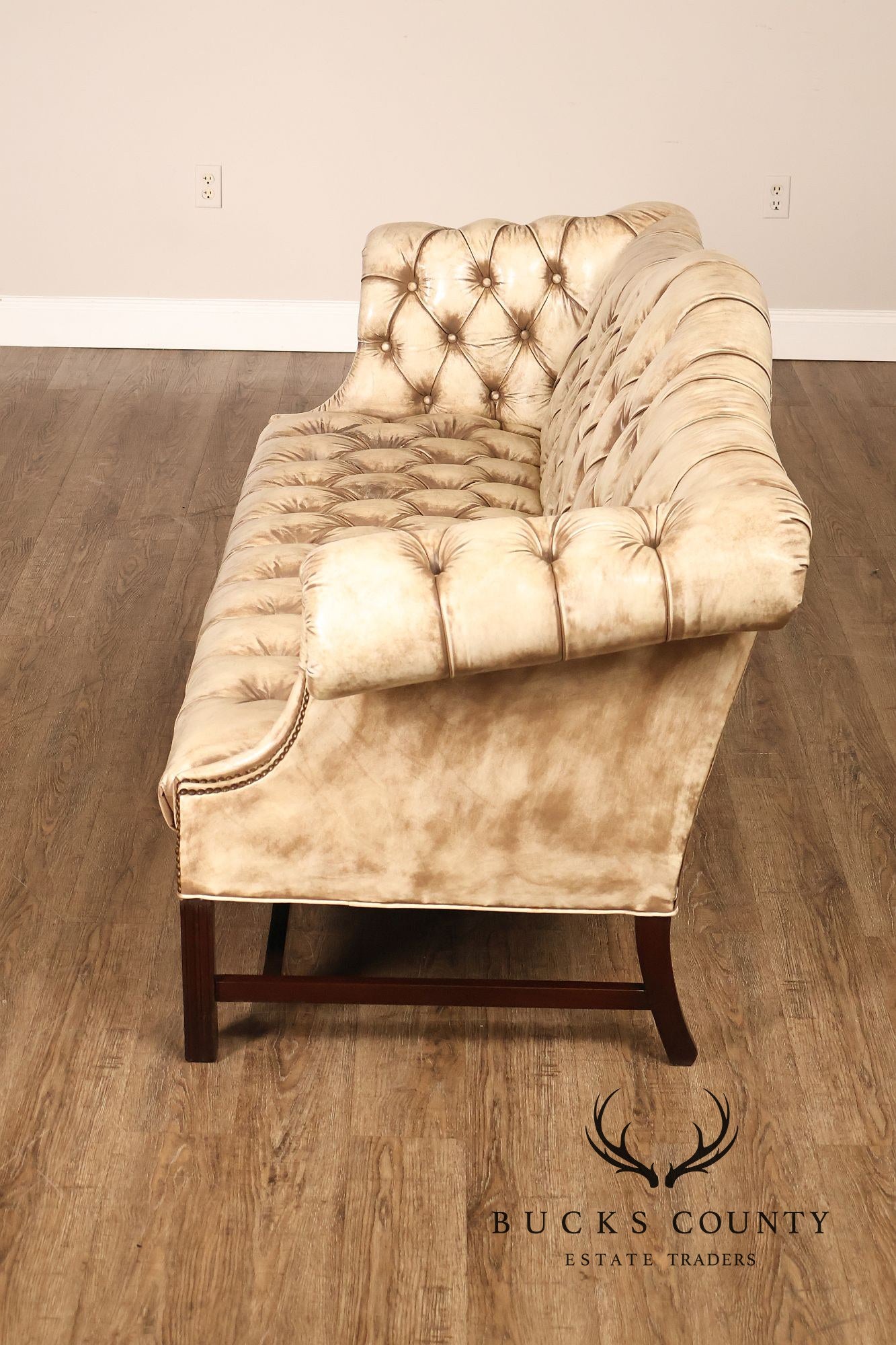 Chippendale Style Camelback Vintage Tufted Chesterfield Leather Sofa