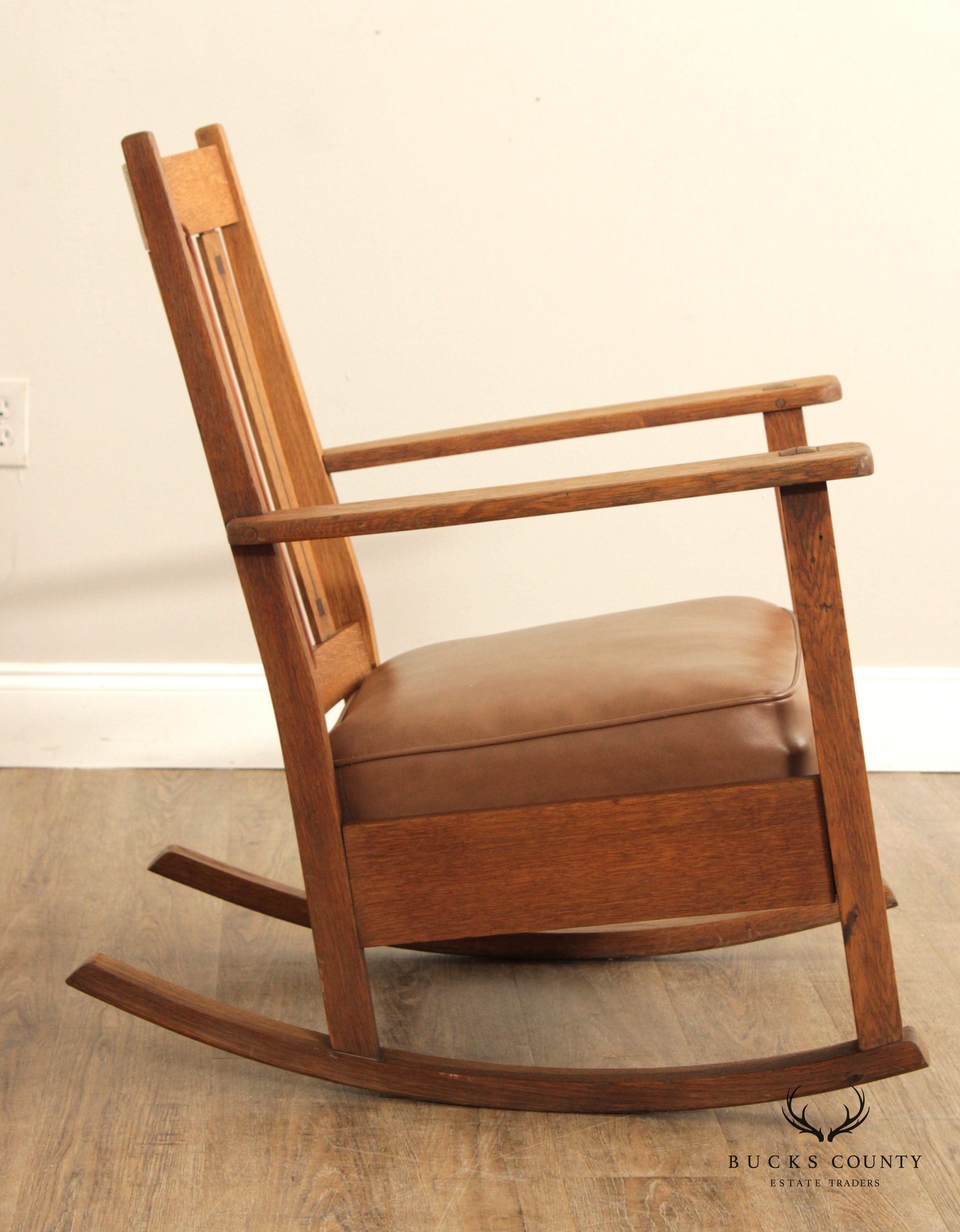 Limbert Mission Inlaid Oak Rocker
