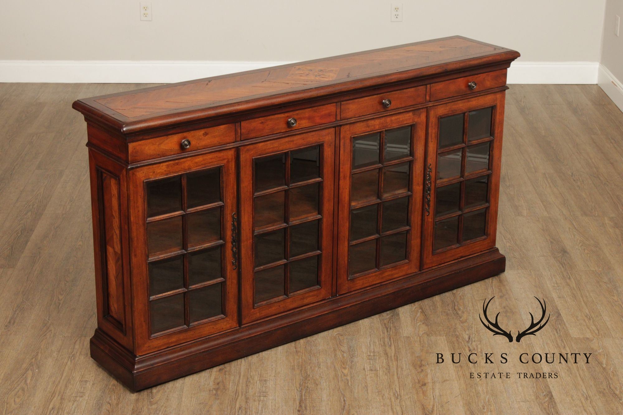 Theodore Alexander Regency Style Glass Door Low Bookcase