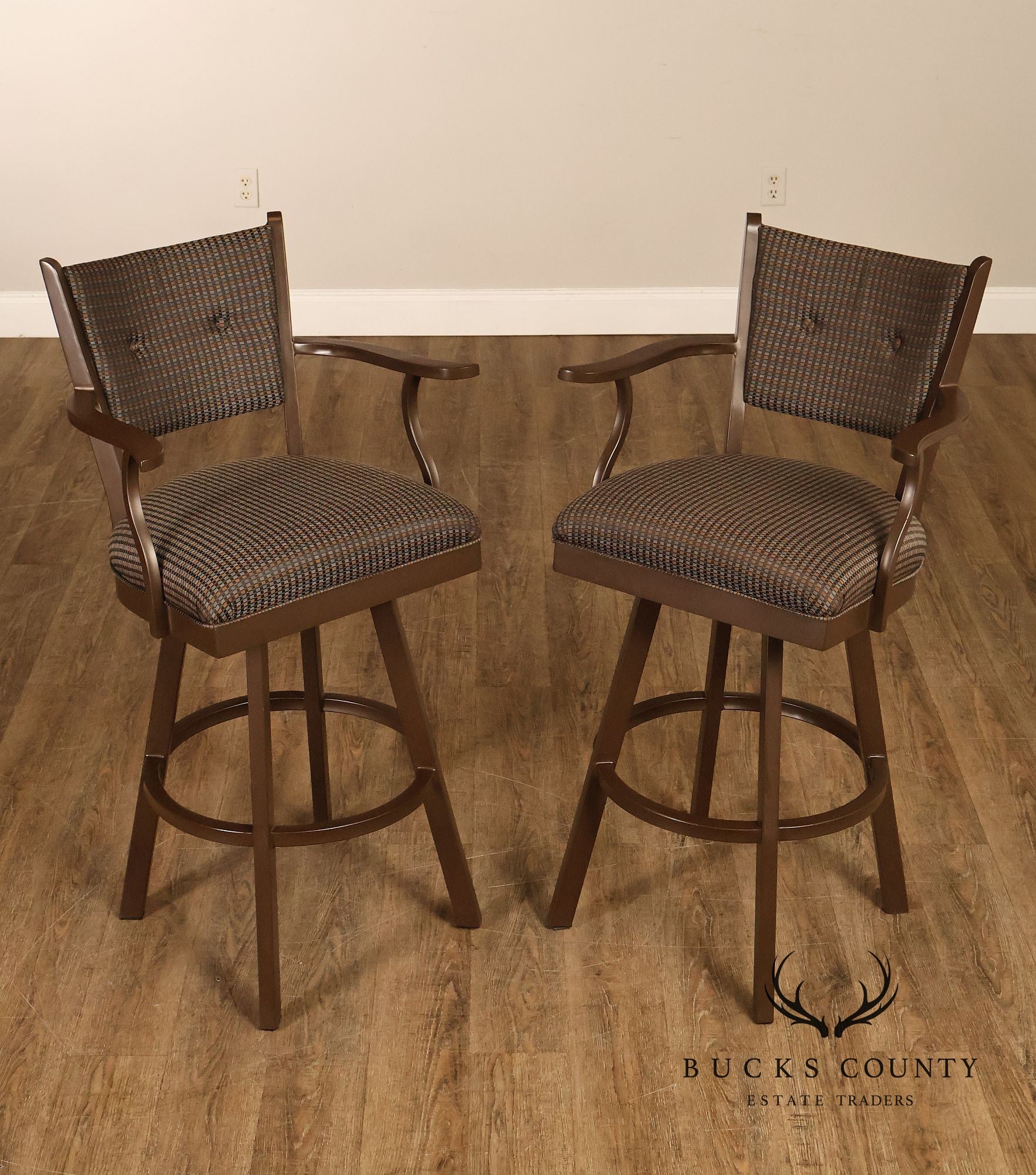 Tempo Industries Pair Of Swivel Bar Stools With Arms