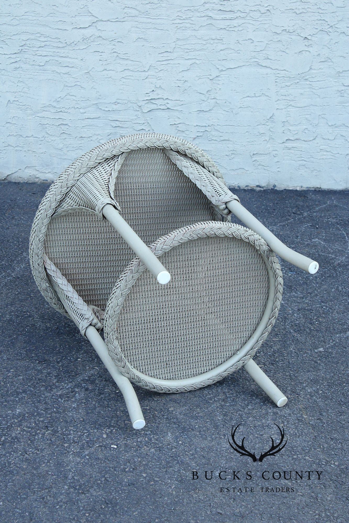 Lloyd Flanders Glass Top Wicker Patio Side Table