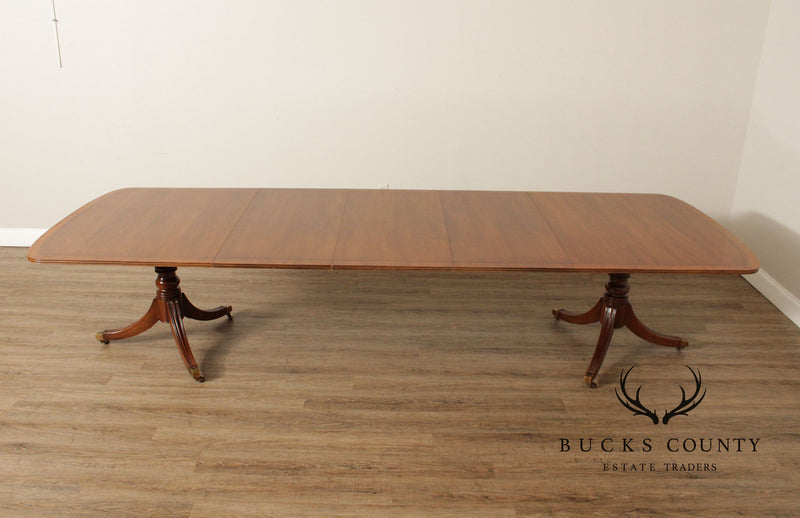 Henredon Georgian Style Double Pedestal Walnut Dining Table With Three Leaves