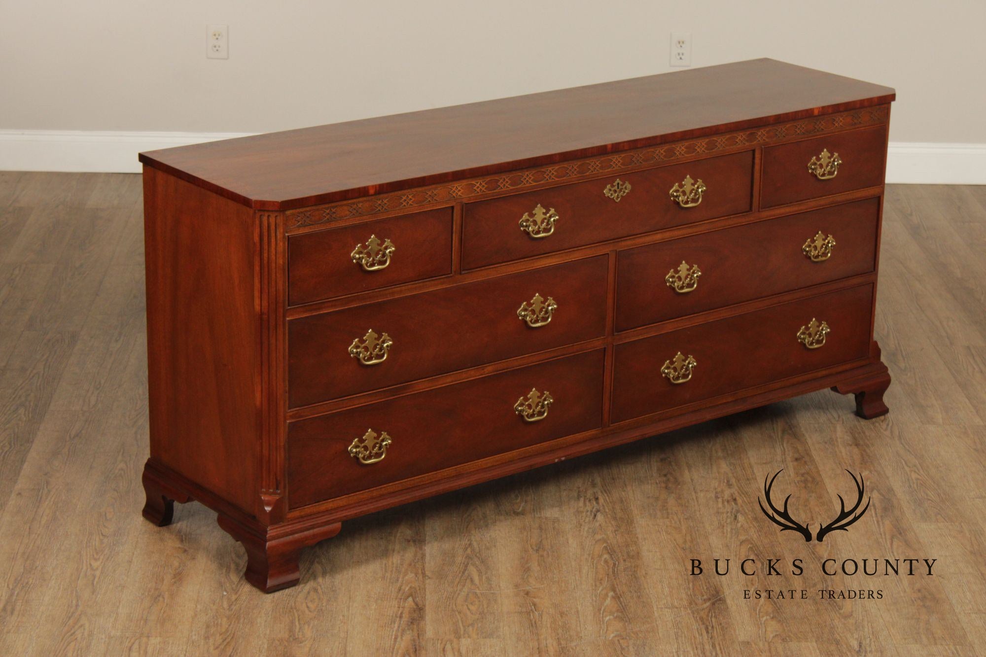 Baker Chippendale Style Mahogany Triple Dresser