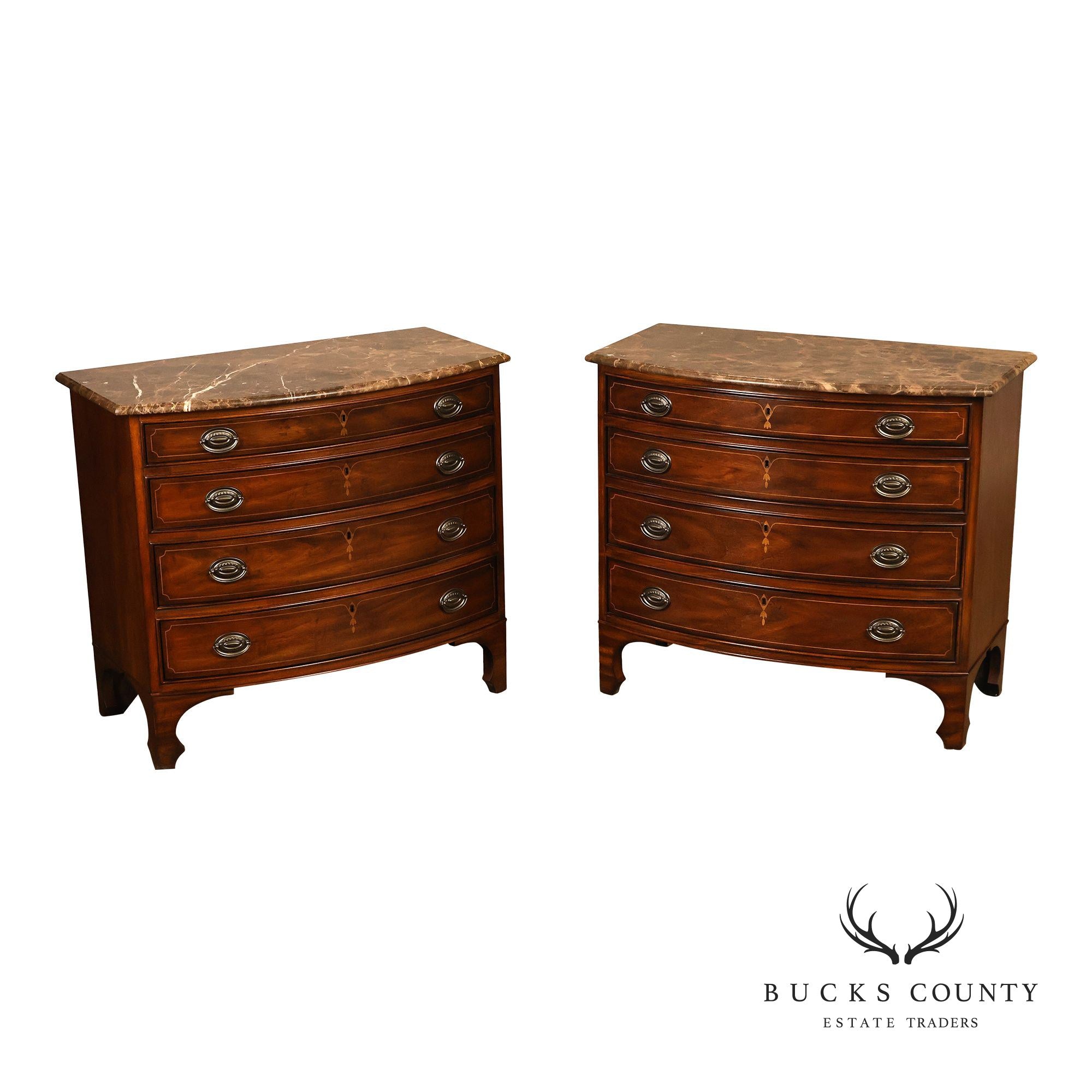 Drexel Heritage Covington Park Pair Of Mahogany Marble Top Bachelor Chests