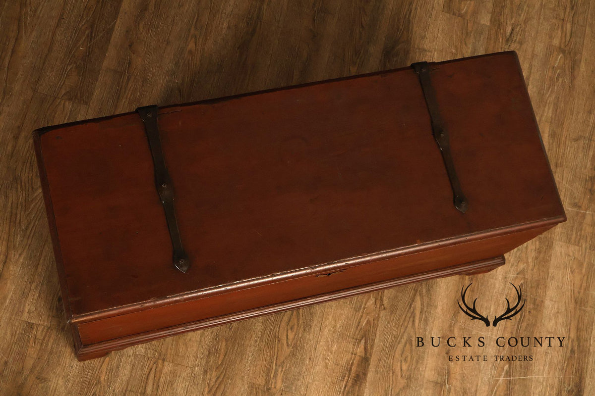 Antique Red Painted Cedar Blanket Chest With Cast Iron Strapping