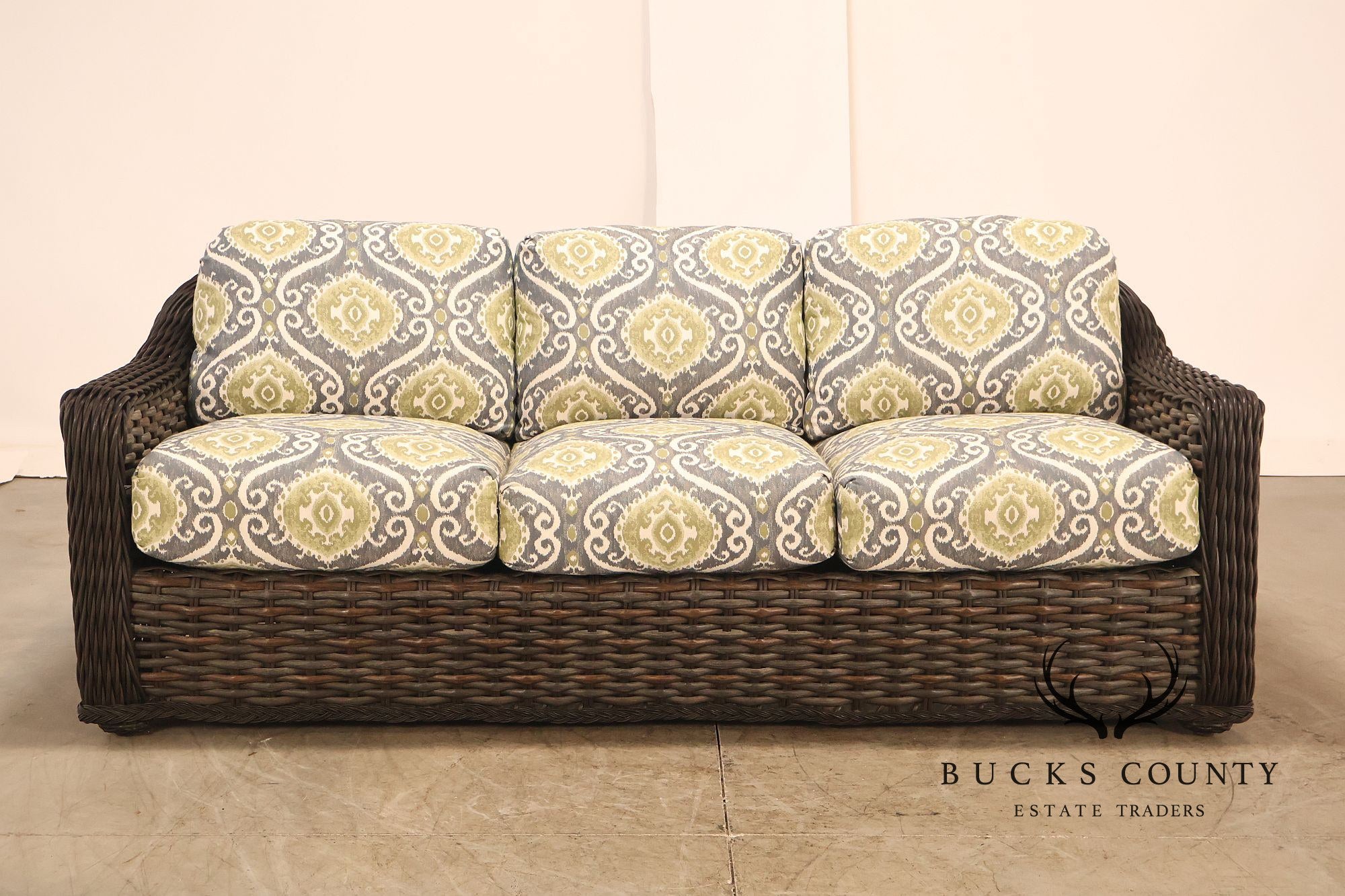 Lane Venture Woven Wicker Outdoor Sofa With Patterned Cushions