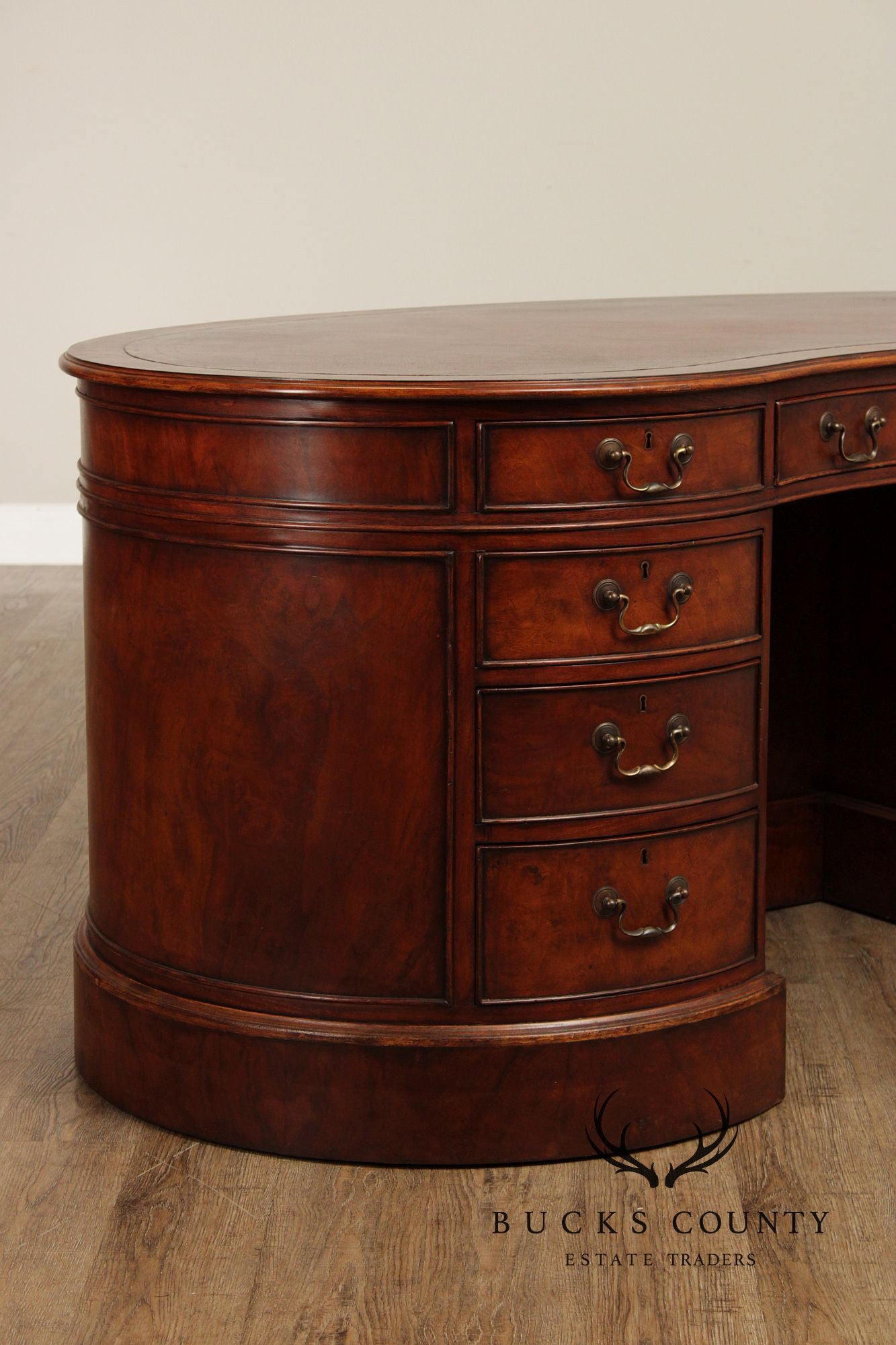 Regency Style Leather Top Walnut Kidney Executive Desk