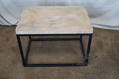 Jonathan Charles Cerused Oak Pair of Iron Base Side Tables