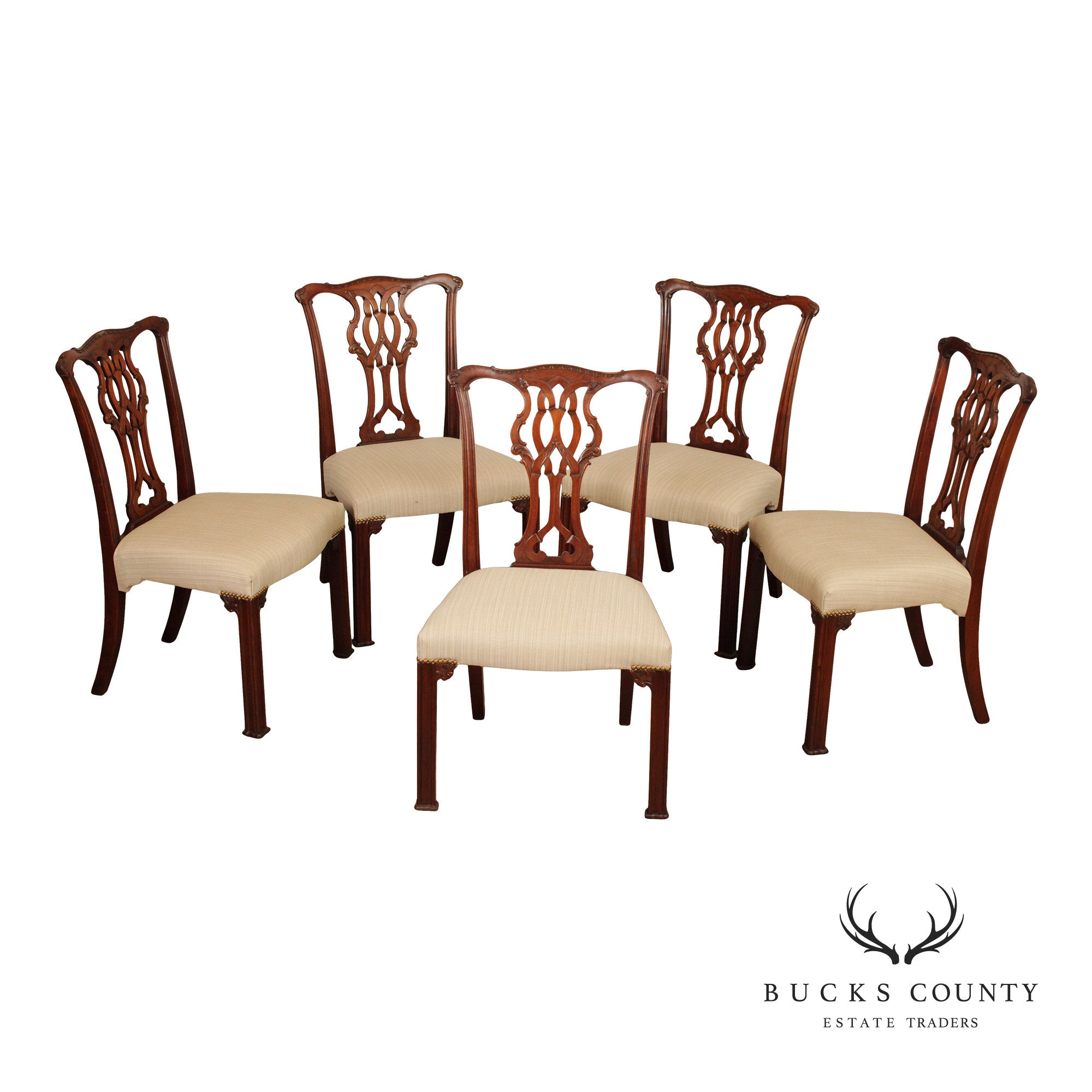 Baker Furniture Chippendale Style Set of Five Mahogany Dining Chairs
