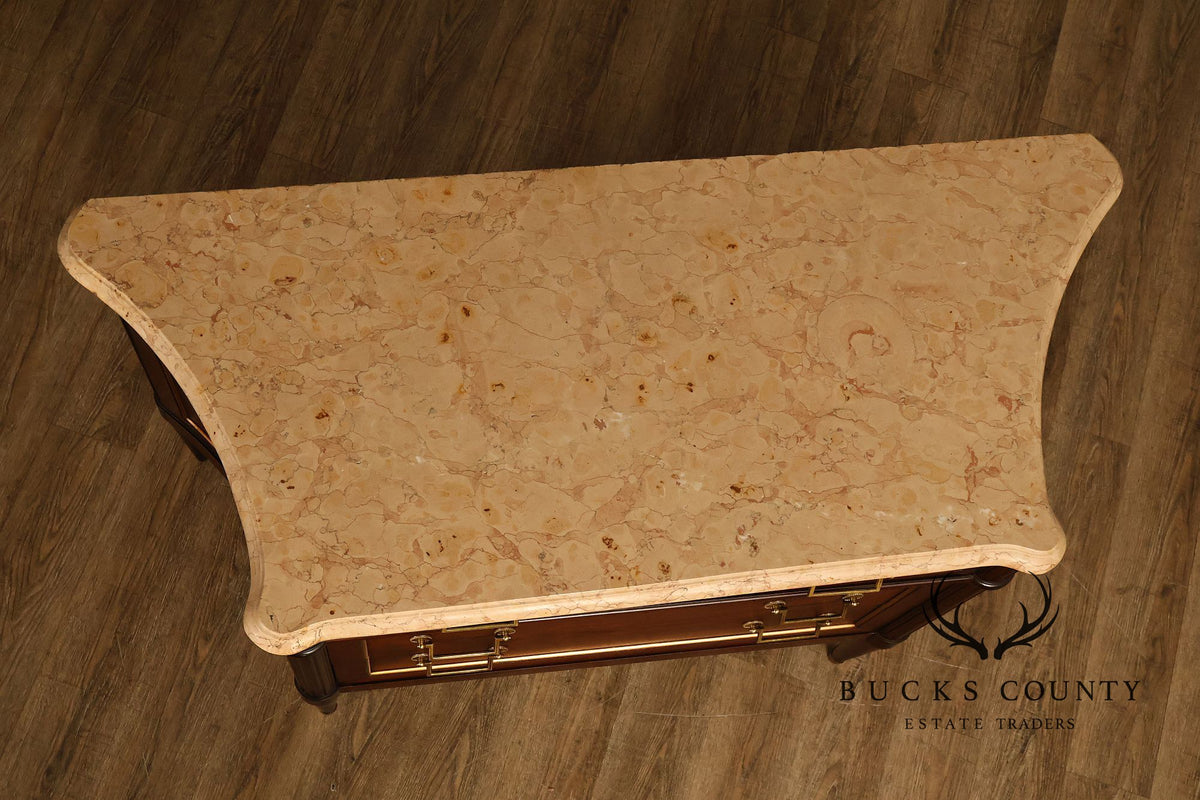 Louis XVI Style Fitted Marble Top Three-Drawer Commode