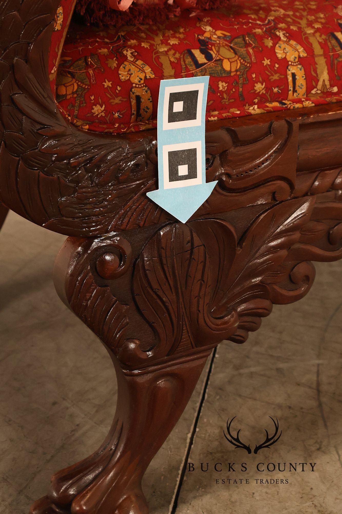 Antique American Empire Carved Mahogany Sofa With Scrolled Arms And Lion Paw Feet