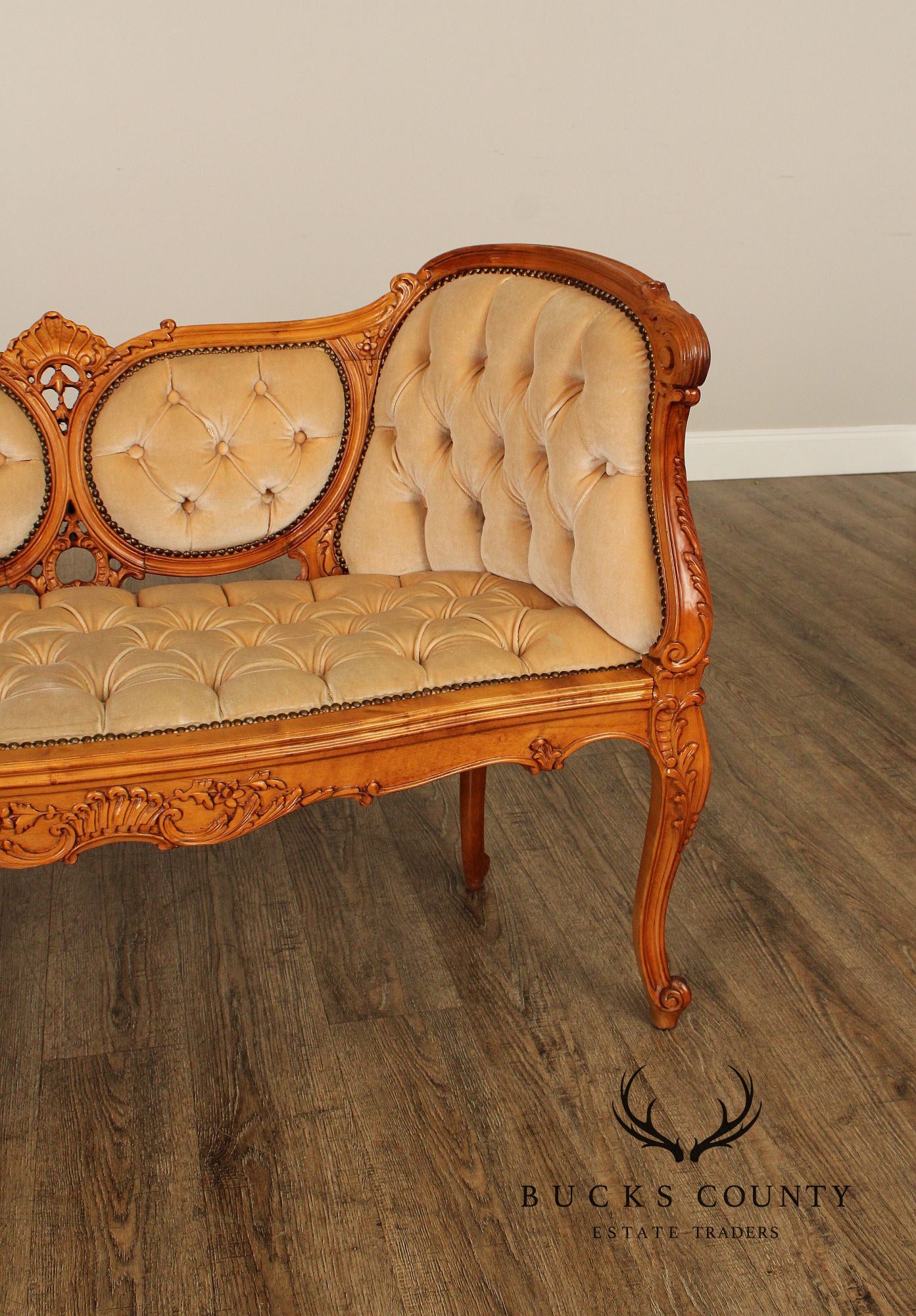 French Louis XV Style Carved Frame Settee Sofa