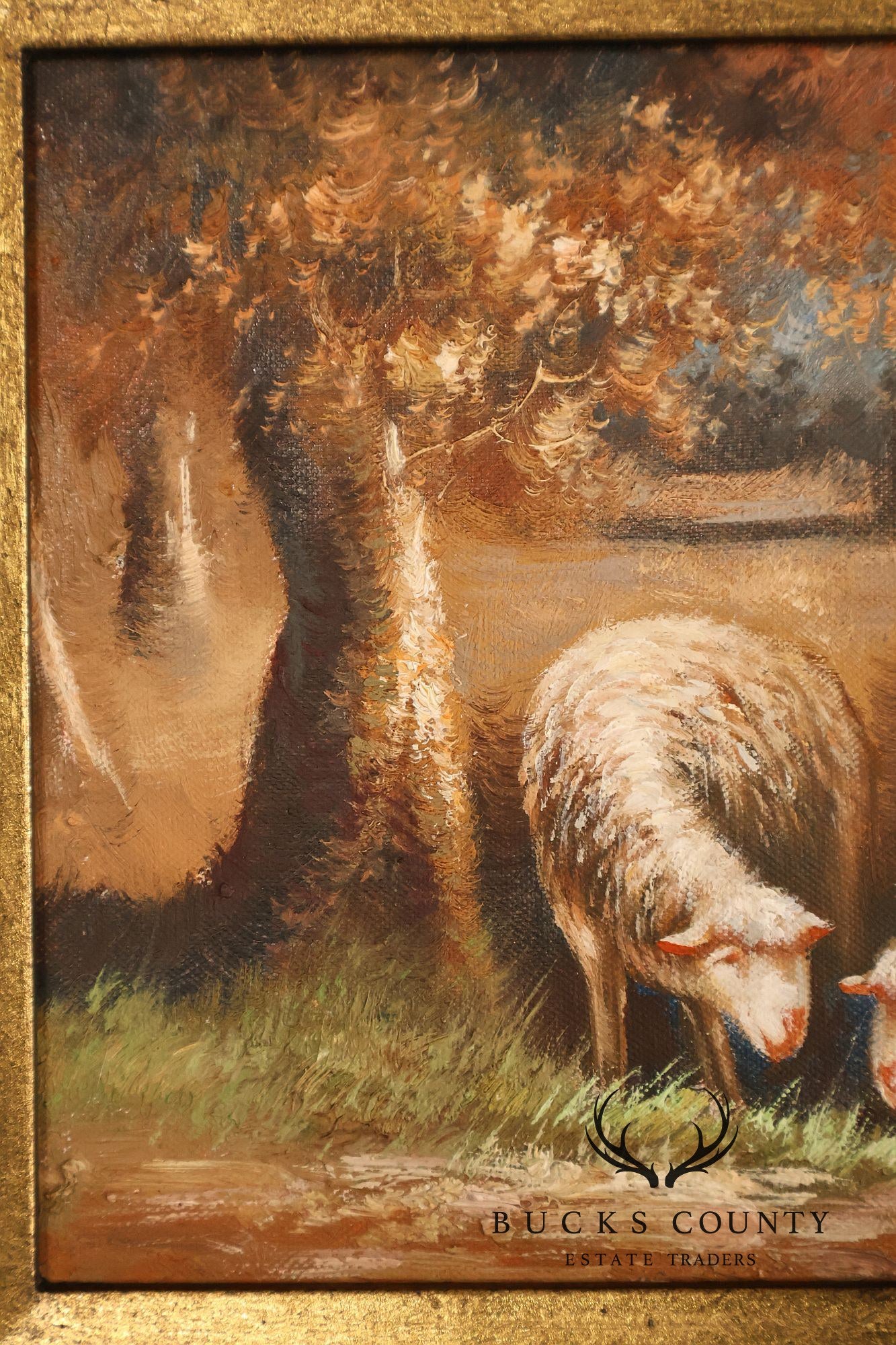 Continental Style Pair of Pastoral Landscape Paintings With Sheep