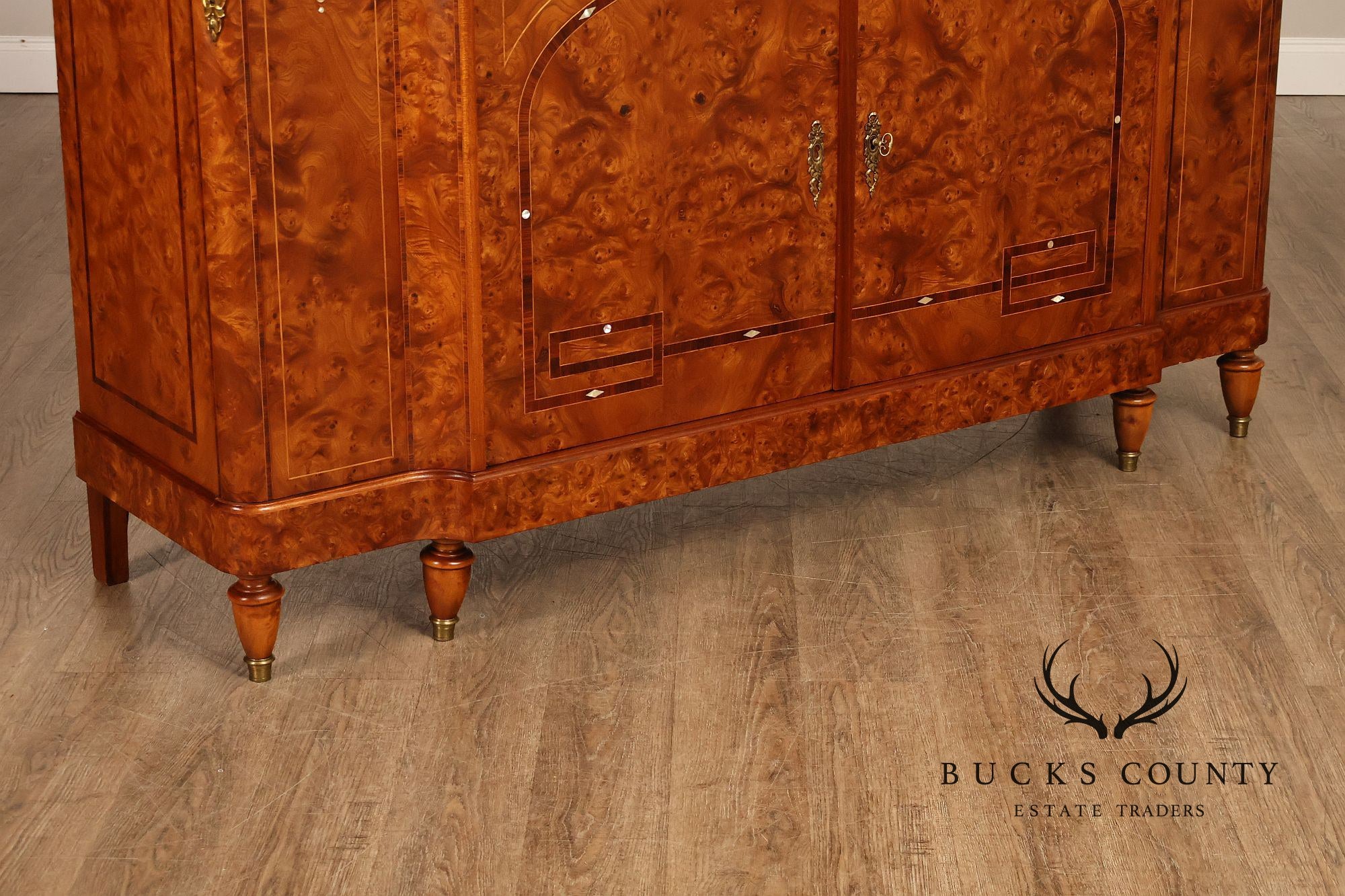 French Belle Époque Art Nouveau Burled Walnut Marble Top Sideboard With Display Cabinets
