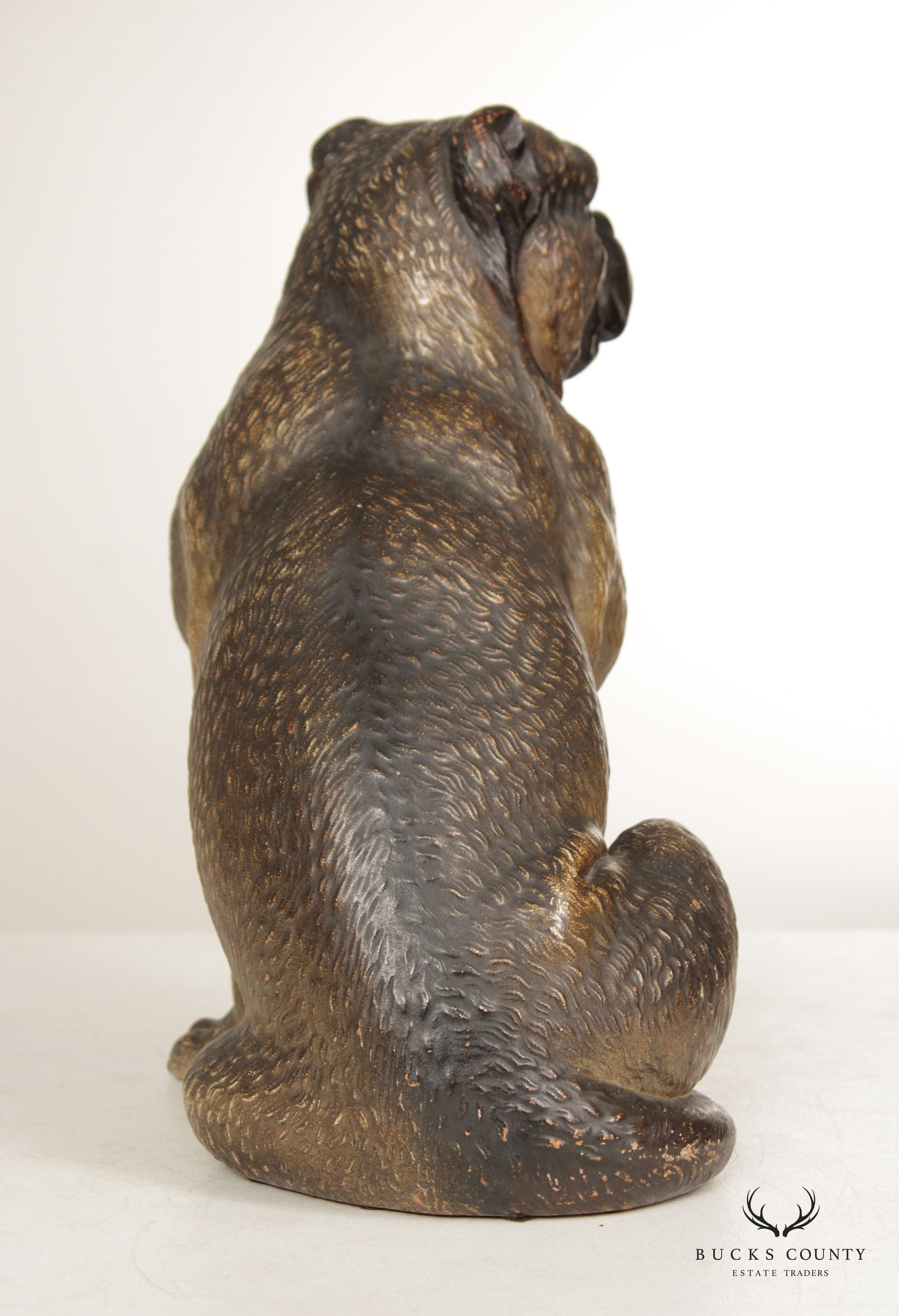 TERRA COTTA SITTING PUG DOG STATUE ATTRIBUTED TO GOLDSCHEIDER