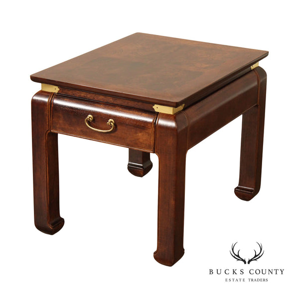 Bernhardt Asian Style Burl Oak Single Drawer Side Table