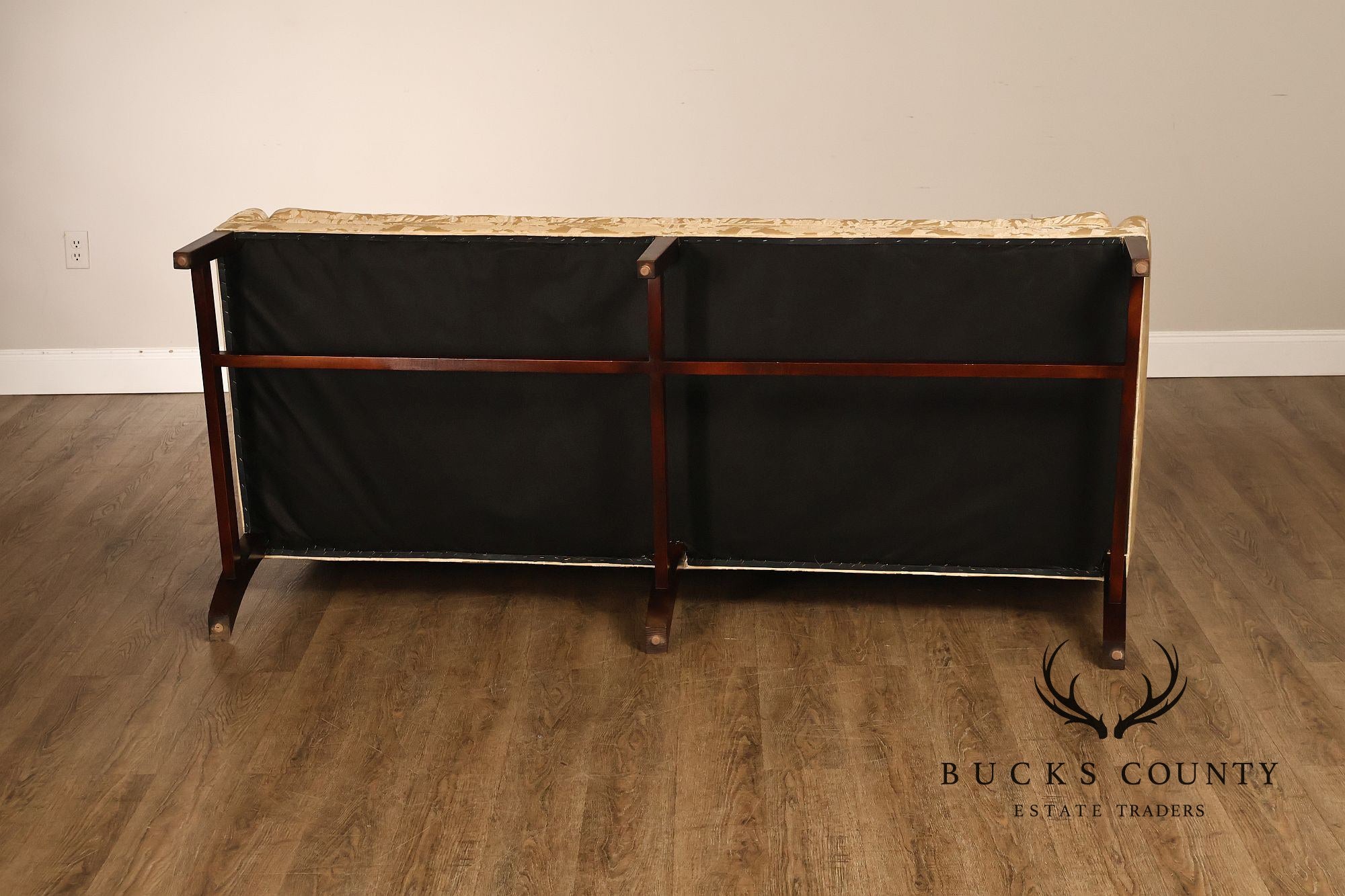 Southwood Federal Style Mahogany Frame Damask Upholstered Sofa