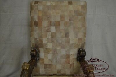 18th Century Italian Renaissance Patchwork Leather Partial Gilt Throne Chair
