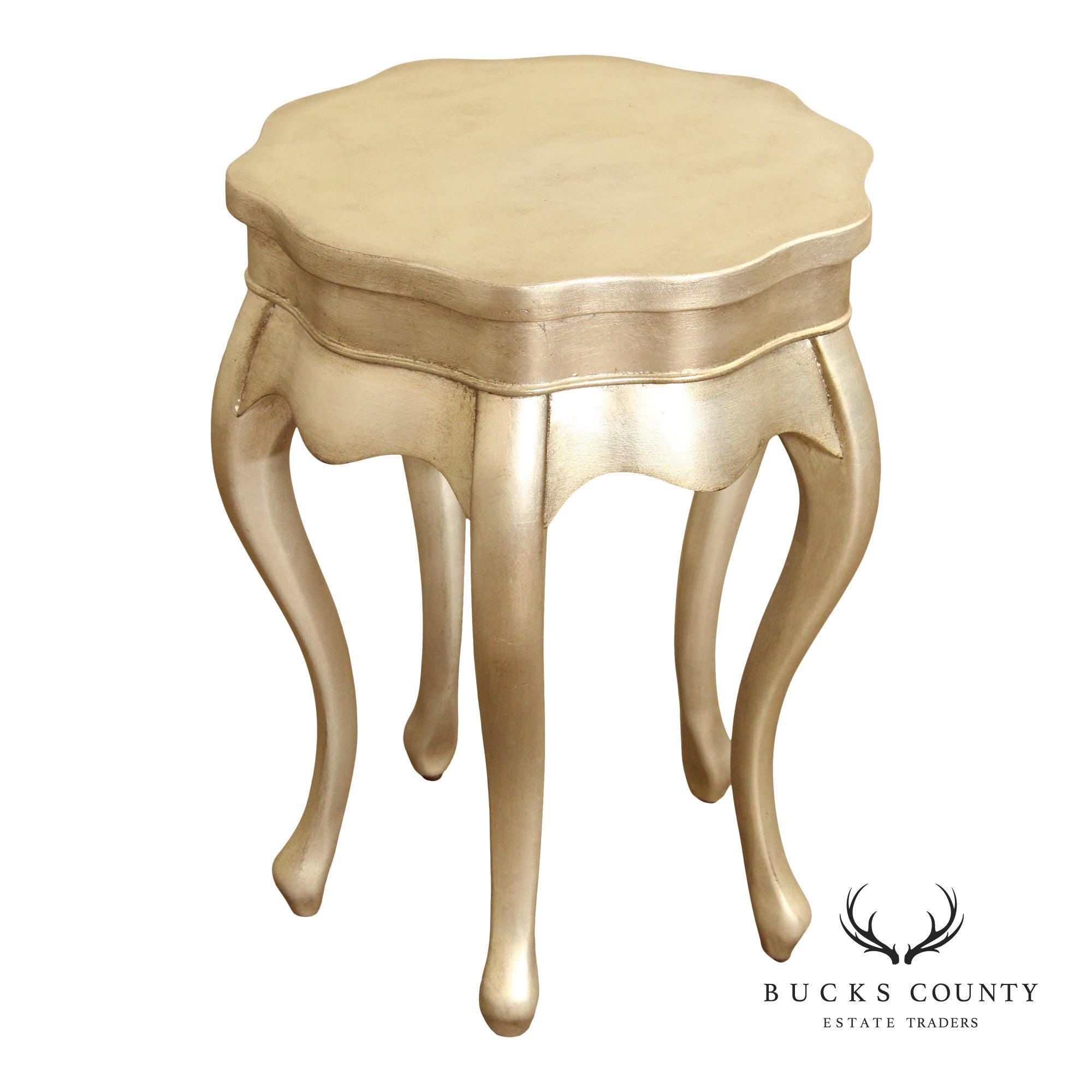 Ethan Allen Side Silver Gilt Painted Five Leg Accent Table