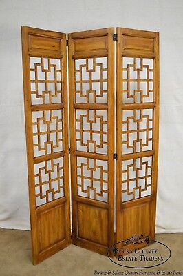 Mid Century Vintage Asian Style 3 Panel Room Divider Folding Screen