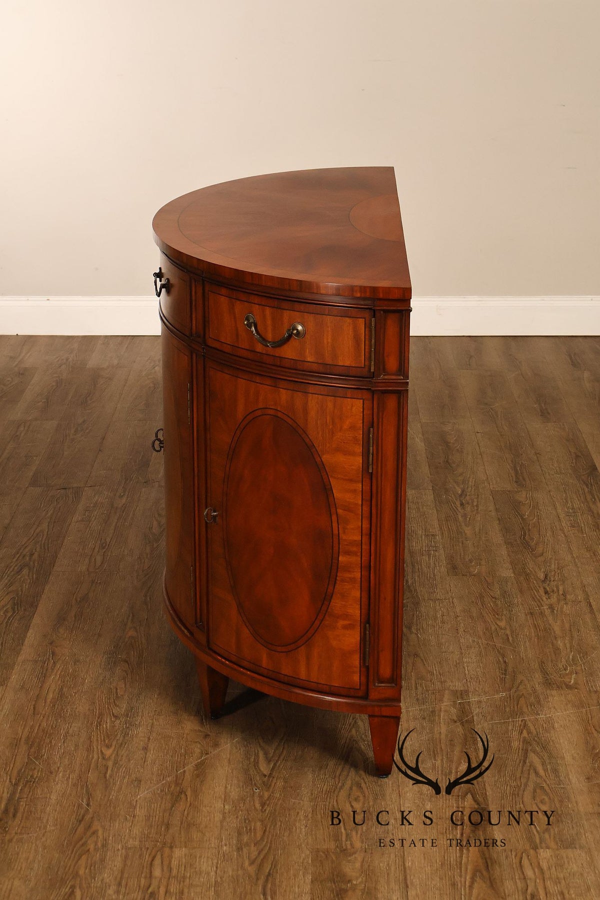Ethan Allen Regency Style Inlaid Mahogany Demilune Console