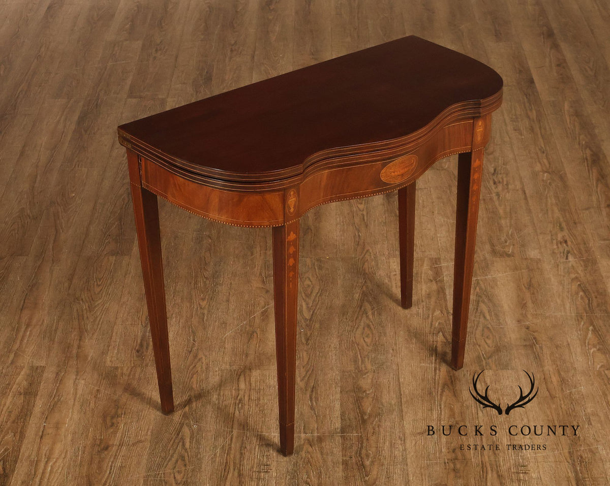 Hepplewhite Style Mahogany Serpentine Fold-Top Card Table With Satinwood Inlay