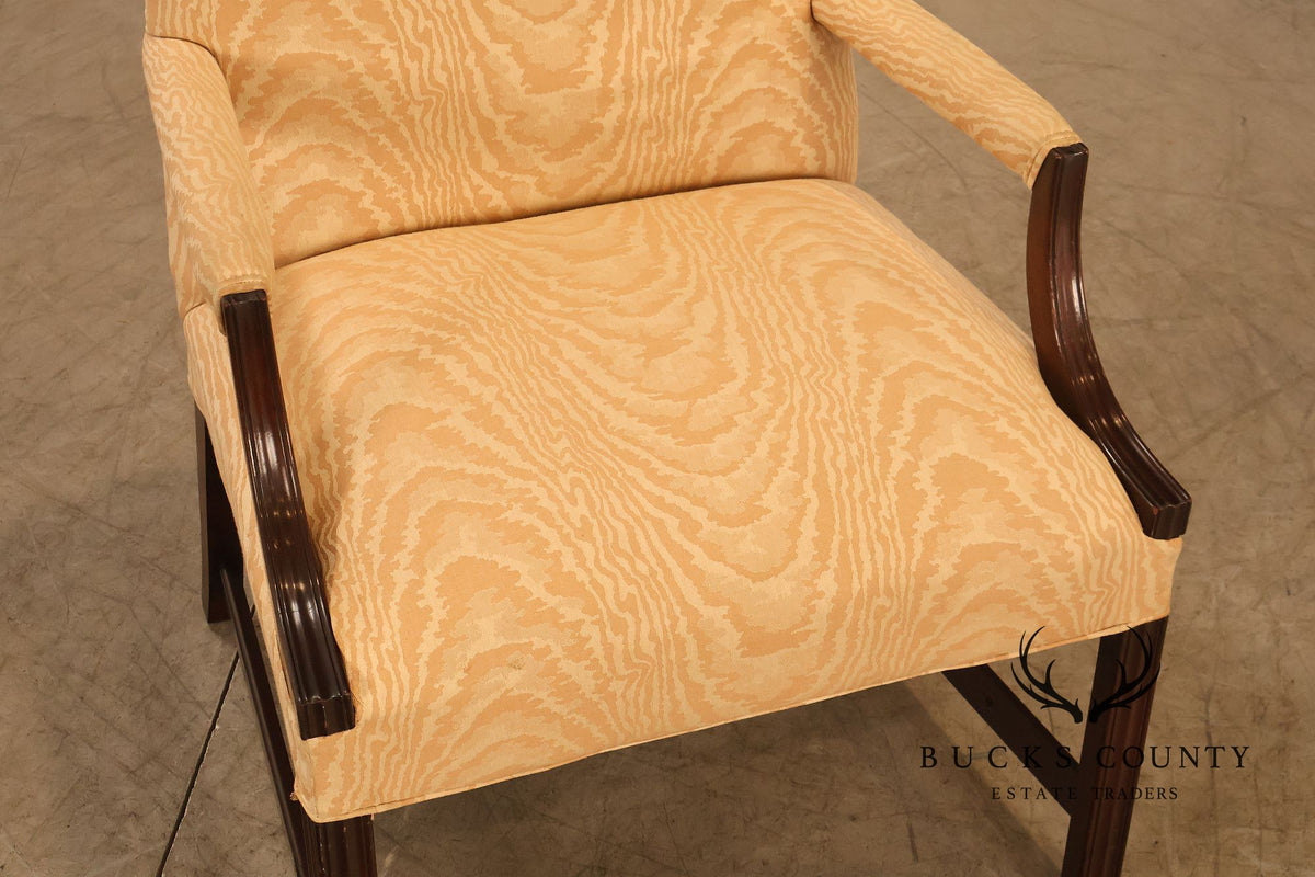 Traditional Mahogany Moire Upholstered Arm Chair