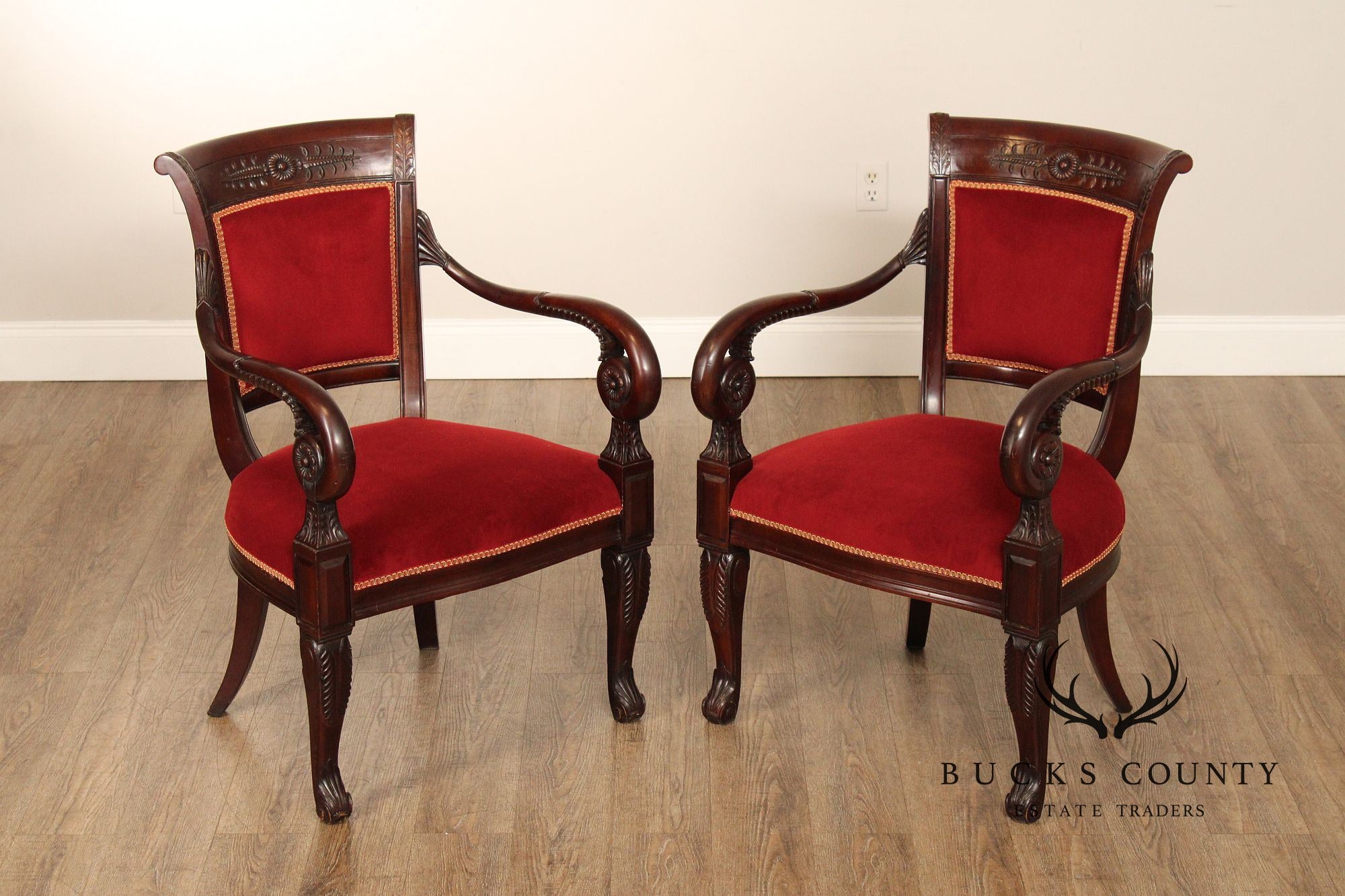 French Empire Style Pair of Mahogany Armchairs