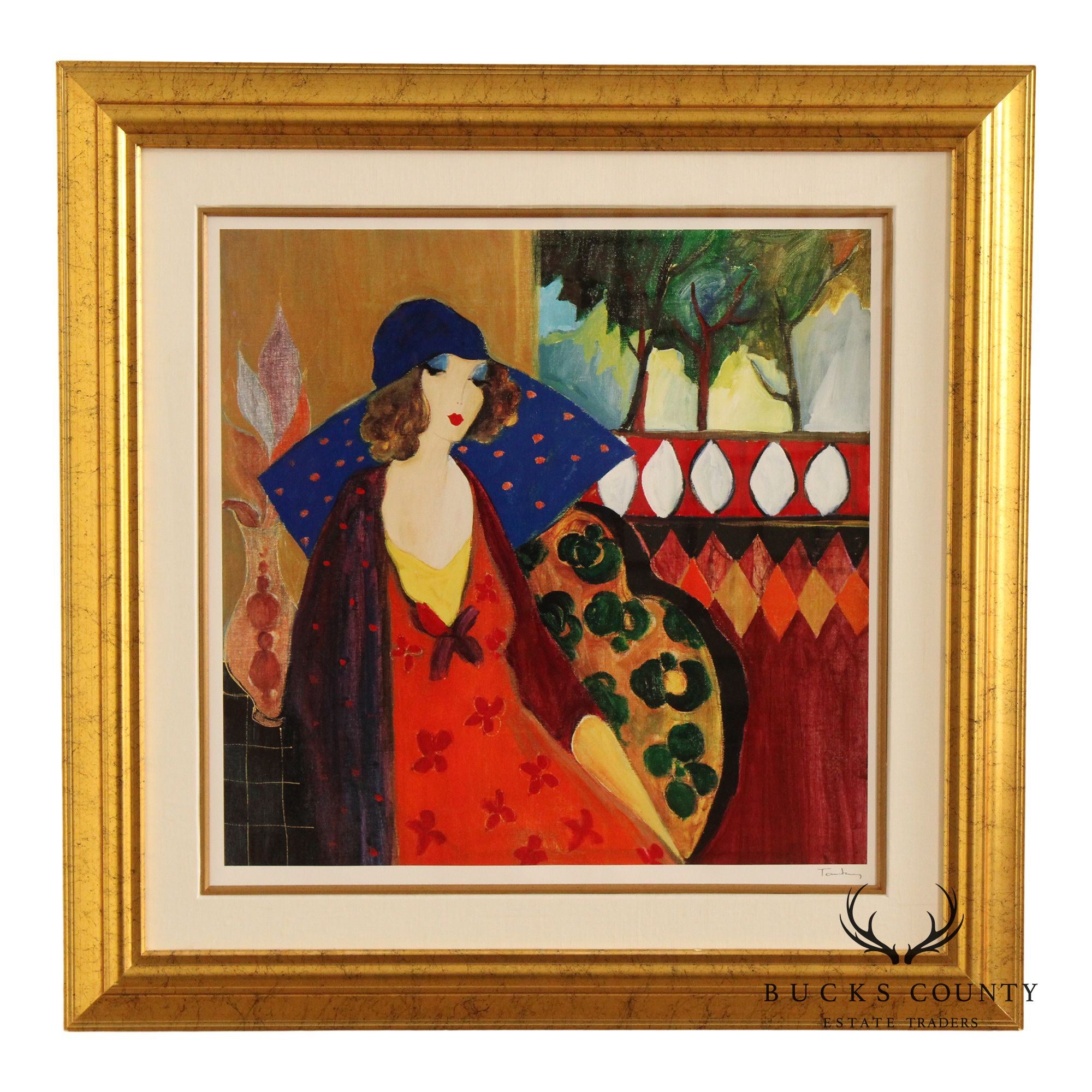 Itzchak Tarkay Framed Seriolithograph, 'Indigo Chapeau'