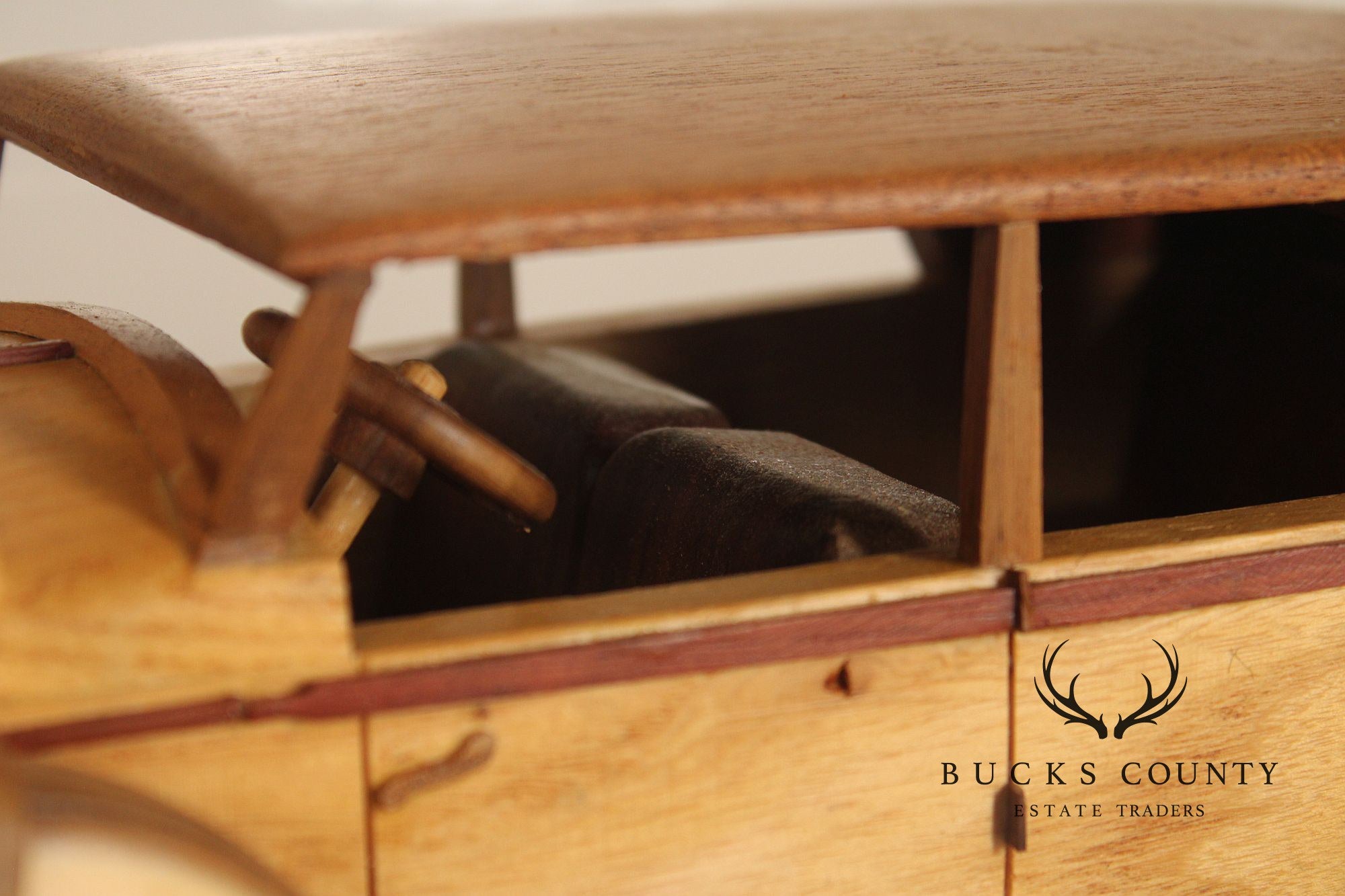 Carved Wood 1930 Duesenberg Model J in Display Case