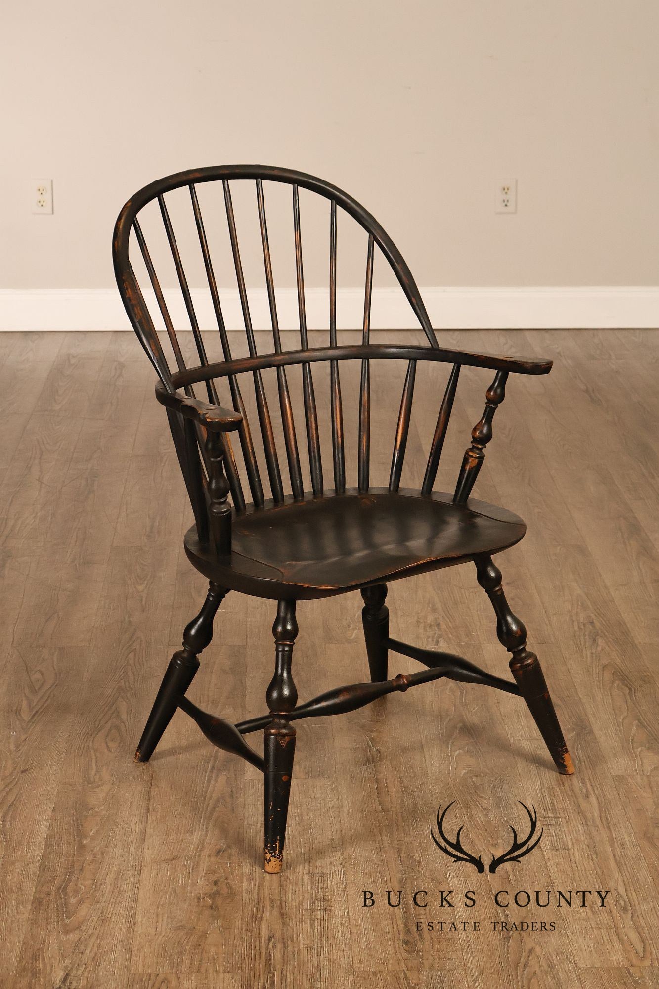 Richard Grell Set of Four Distress Painted Windsor Chairs