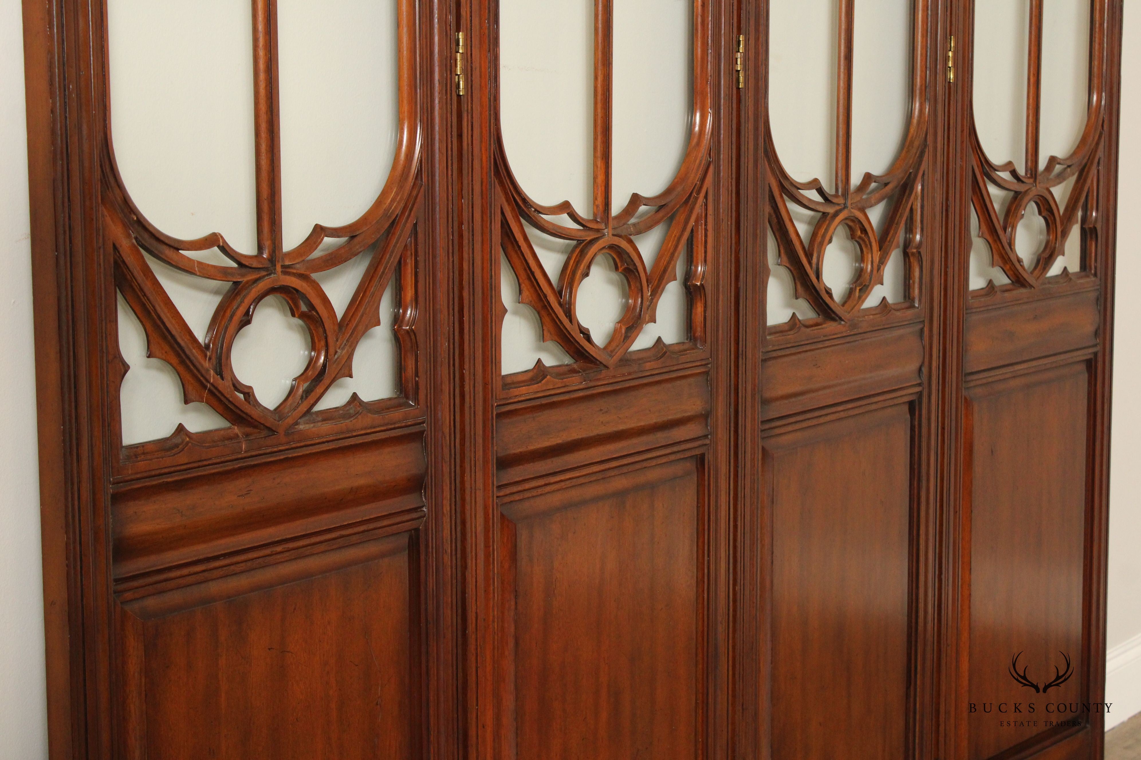 Gothic Revival Style Mahogany And Glass Eight-Panel Room Divider Screen