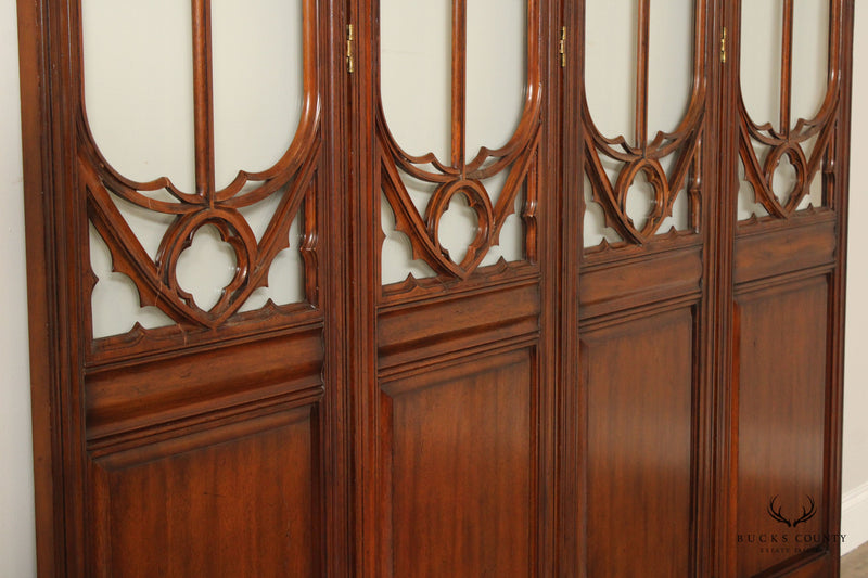 Gothic Revival Style Mahogany And Glass Eight-Panel Room Divider Screen