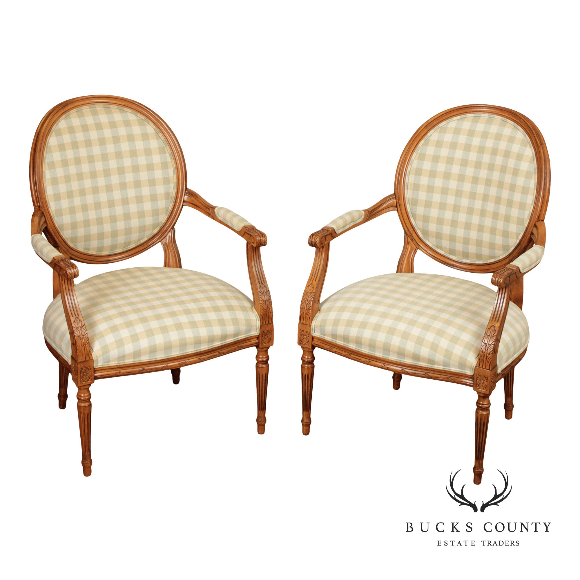 Ethan Allen French Louis XVI Style Pair of Fauteuil Armchairs