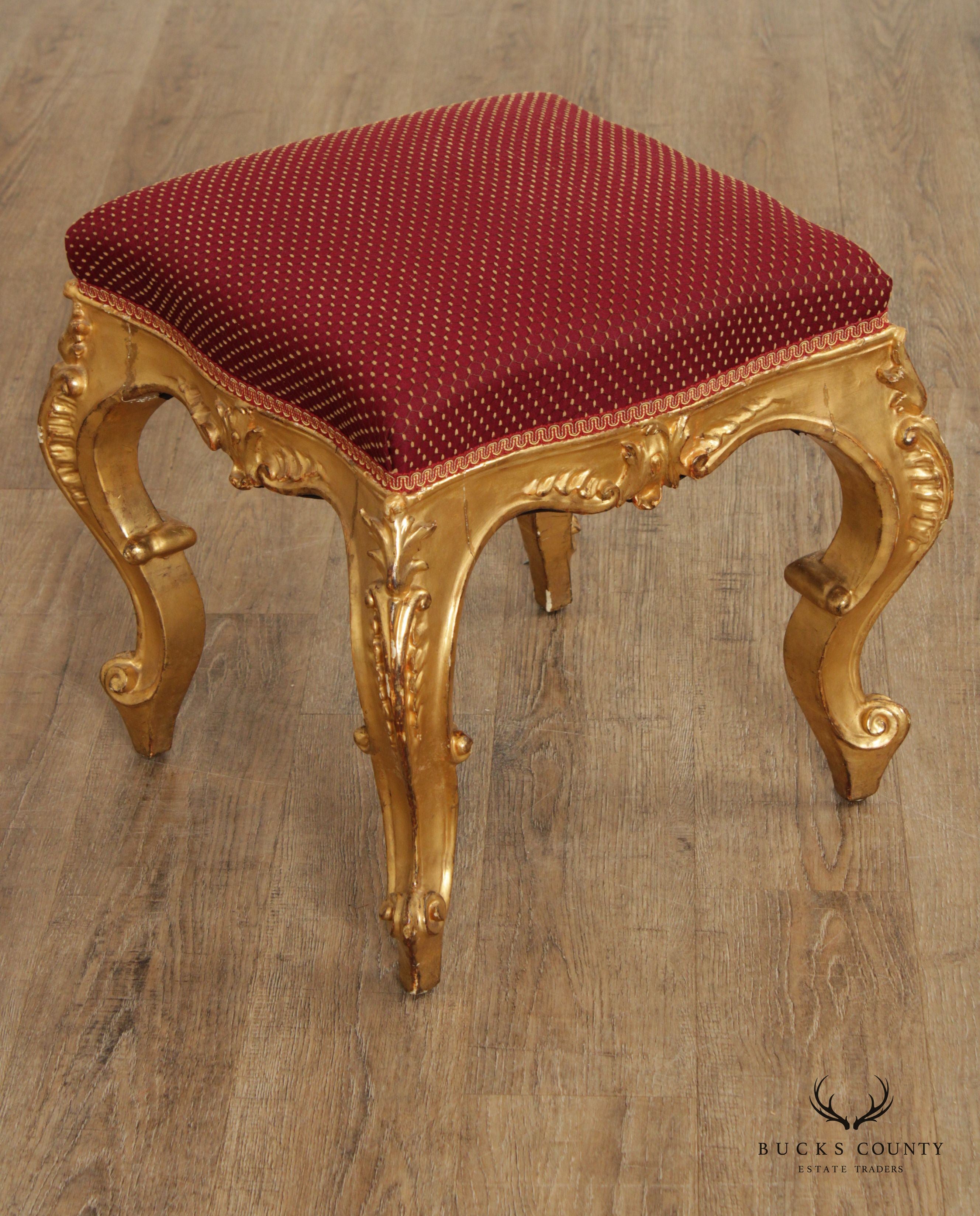 Antique Italian Rococo Style Giltwood Stool