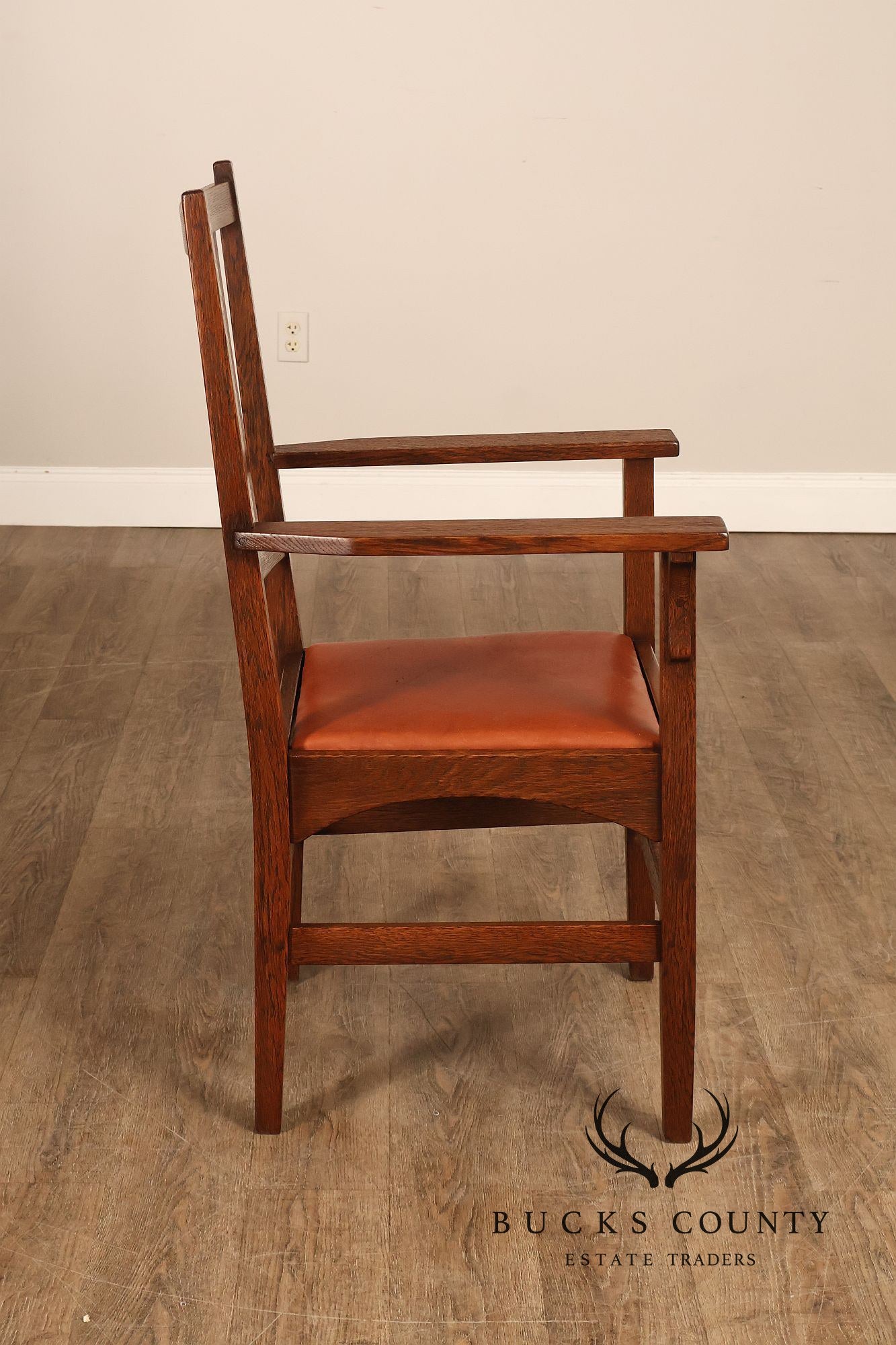 Gustav Stickley Antique Mission Oak Arts And Crafts Armchair With Leather Seat