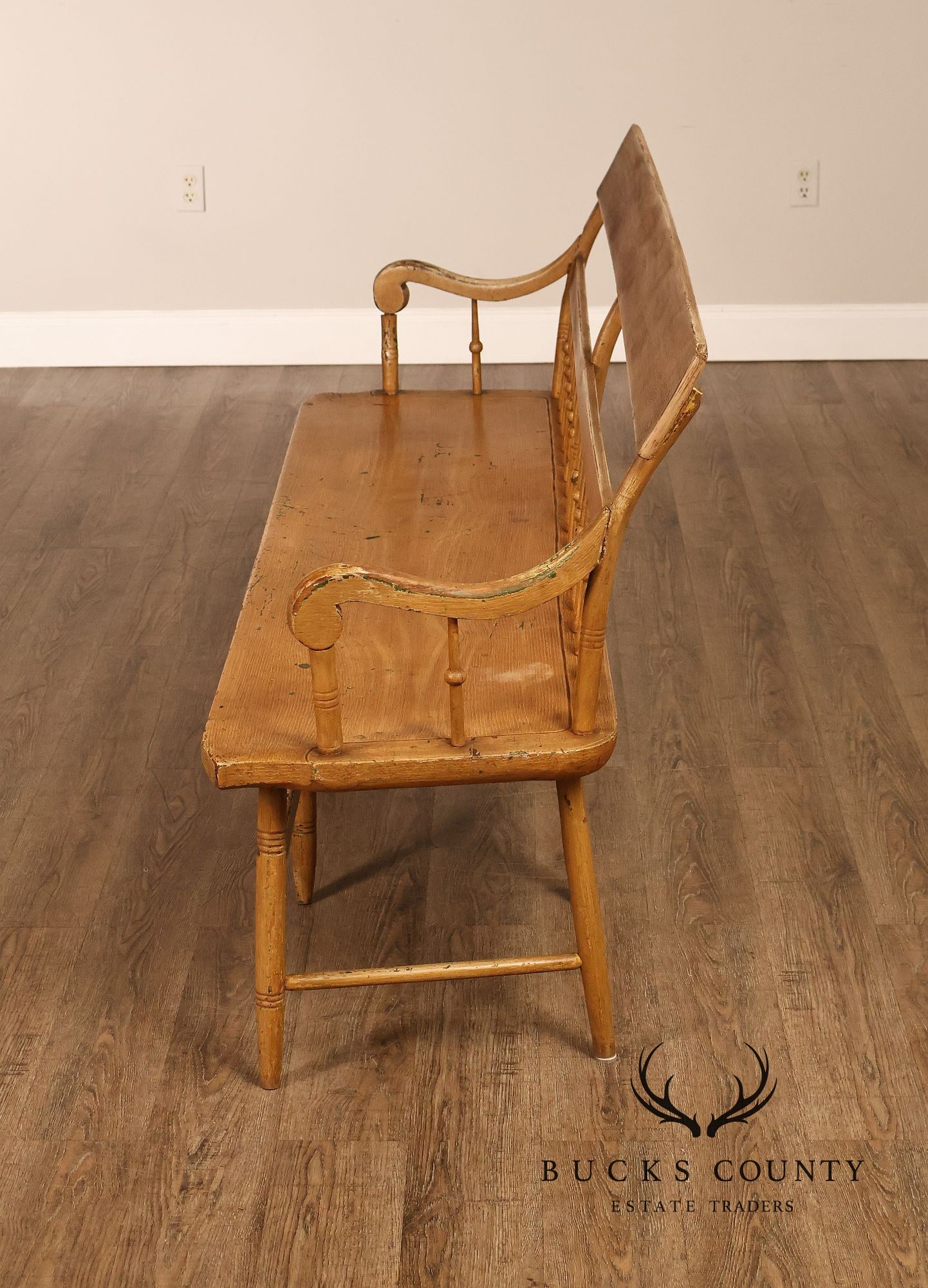 Antique Grain Painted American Deacons Bench