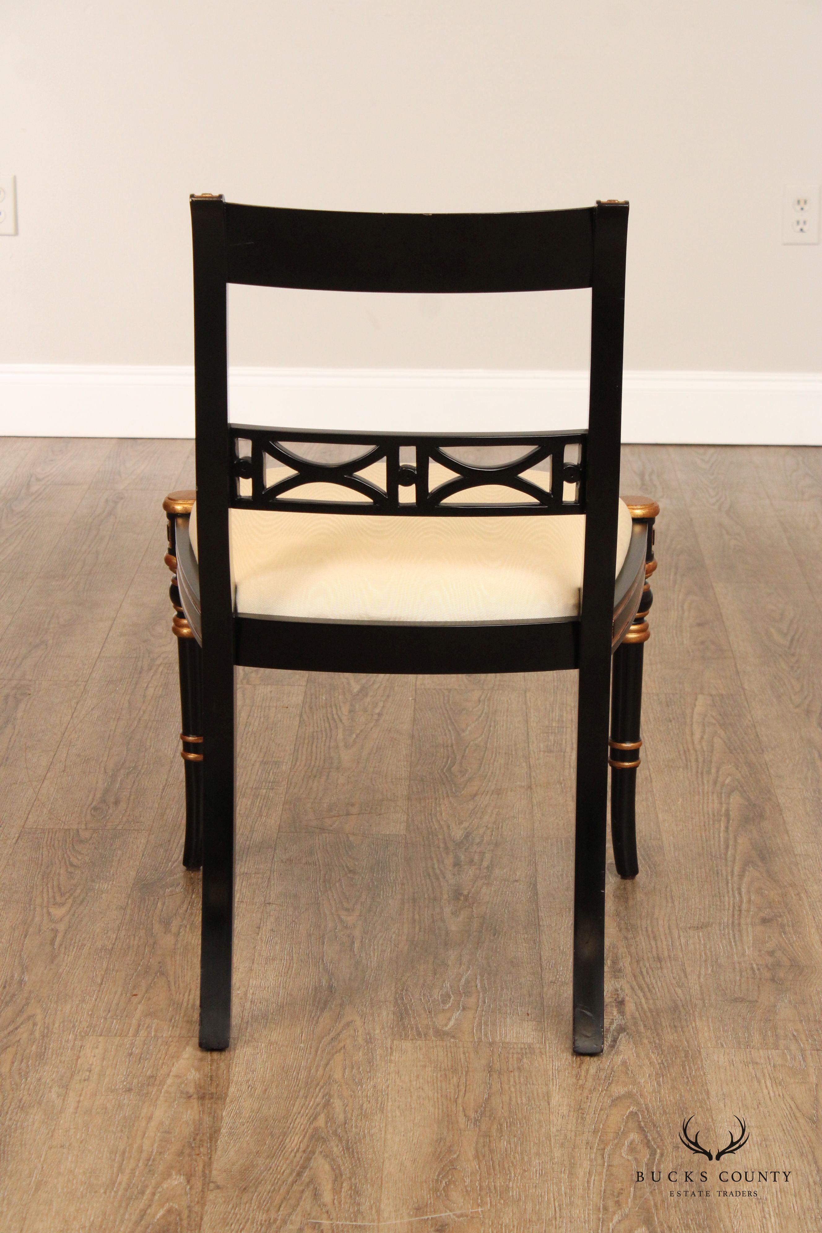 Maitland Smith Regency Style Set of Four Black And Gold Dining Chairs