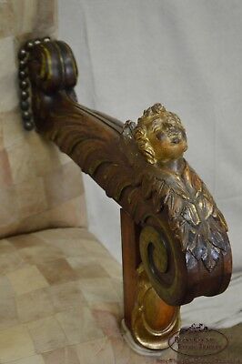 18th Century Italian Renaissance Patchwork Leather Partial Gilt Throne Chair