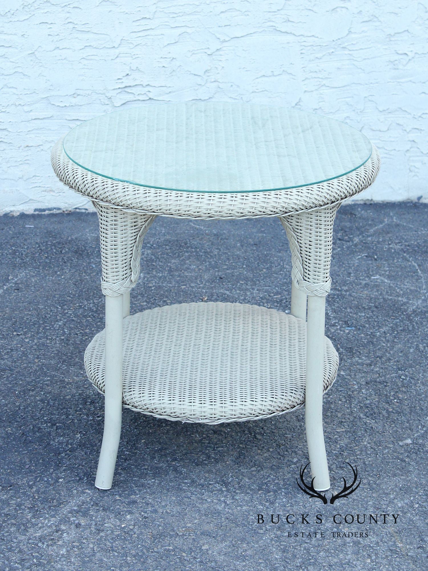 Lloyd Flanders Glass Top Wicker Patio Side Table