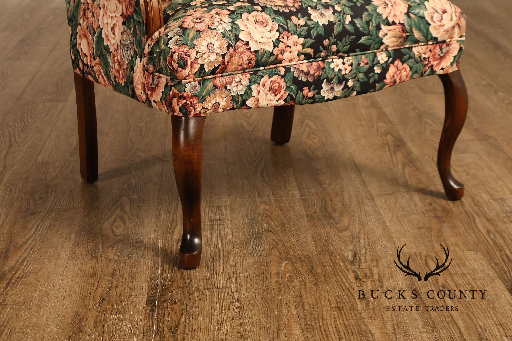 Queen Anne Style Vintage Channel Back Armchair