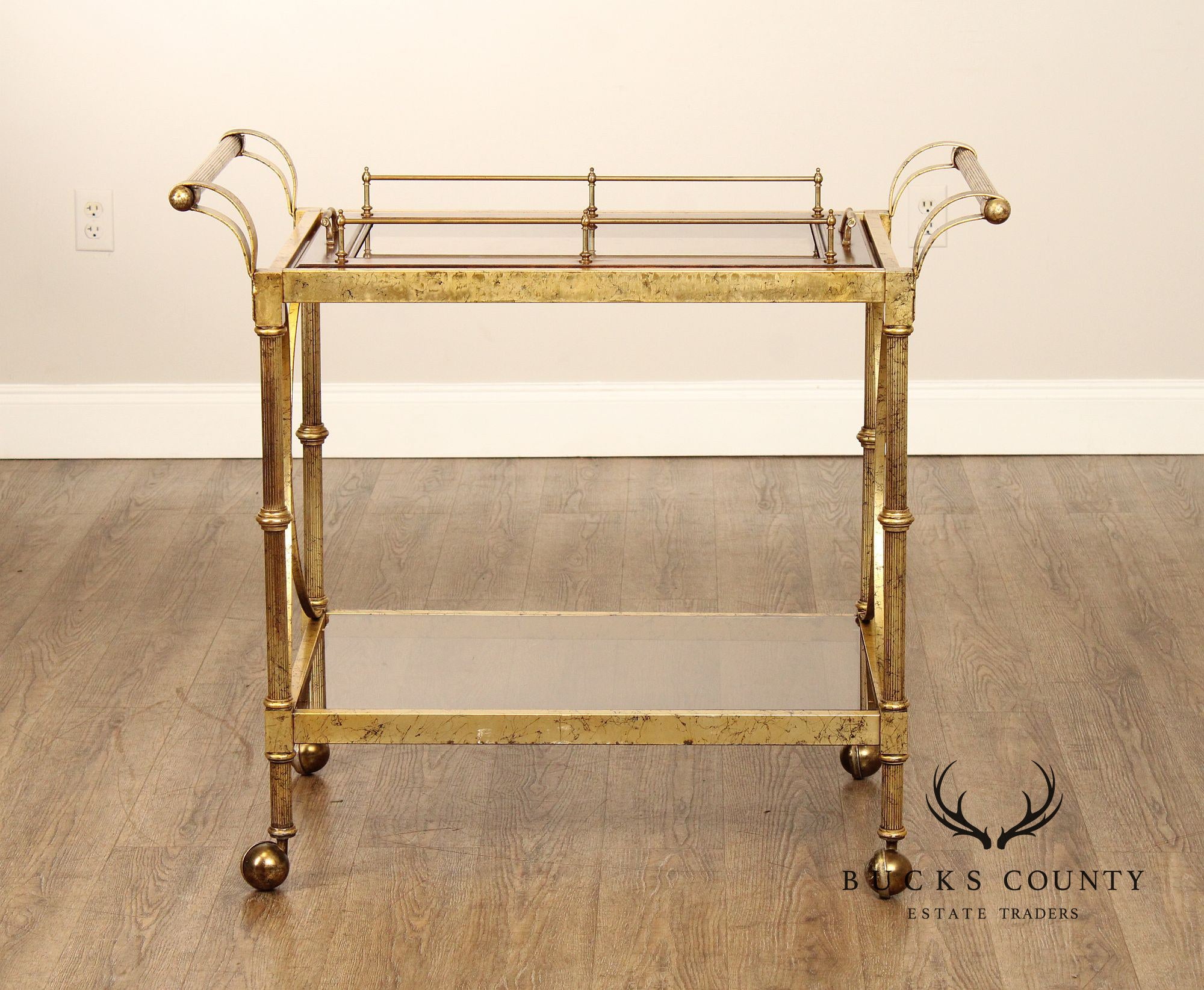 Hollywood Regency Vintage Gold Tray-Top Bar Cart