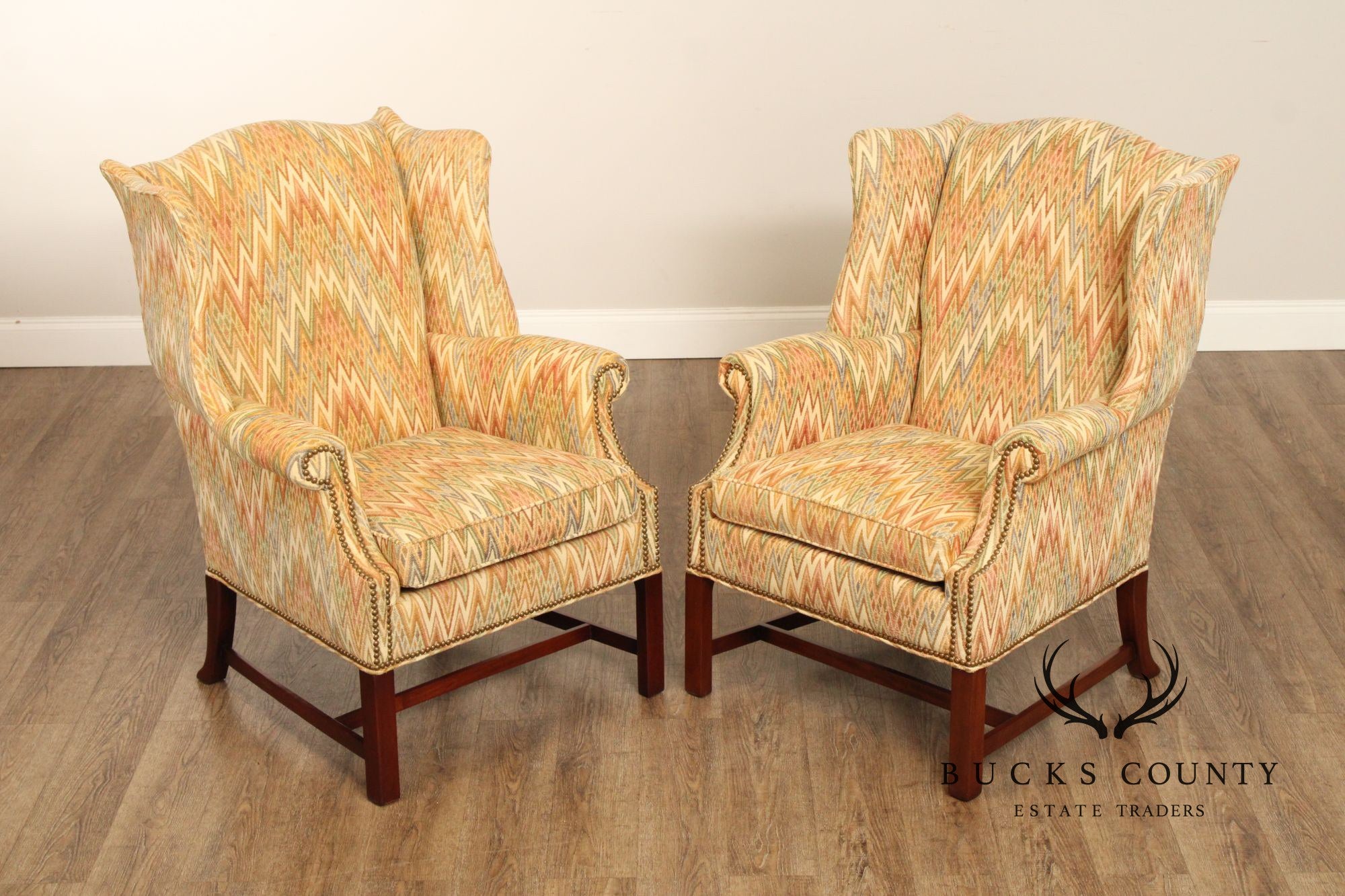 Hickory Chair Chippendale Style Pair of Mahogany Wing Chairs