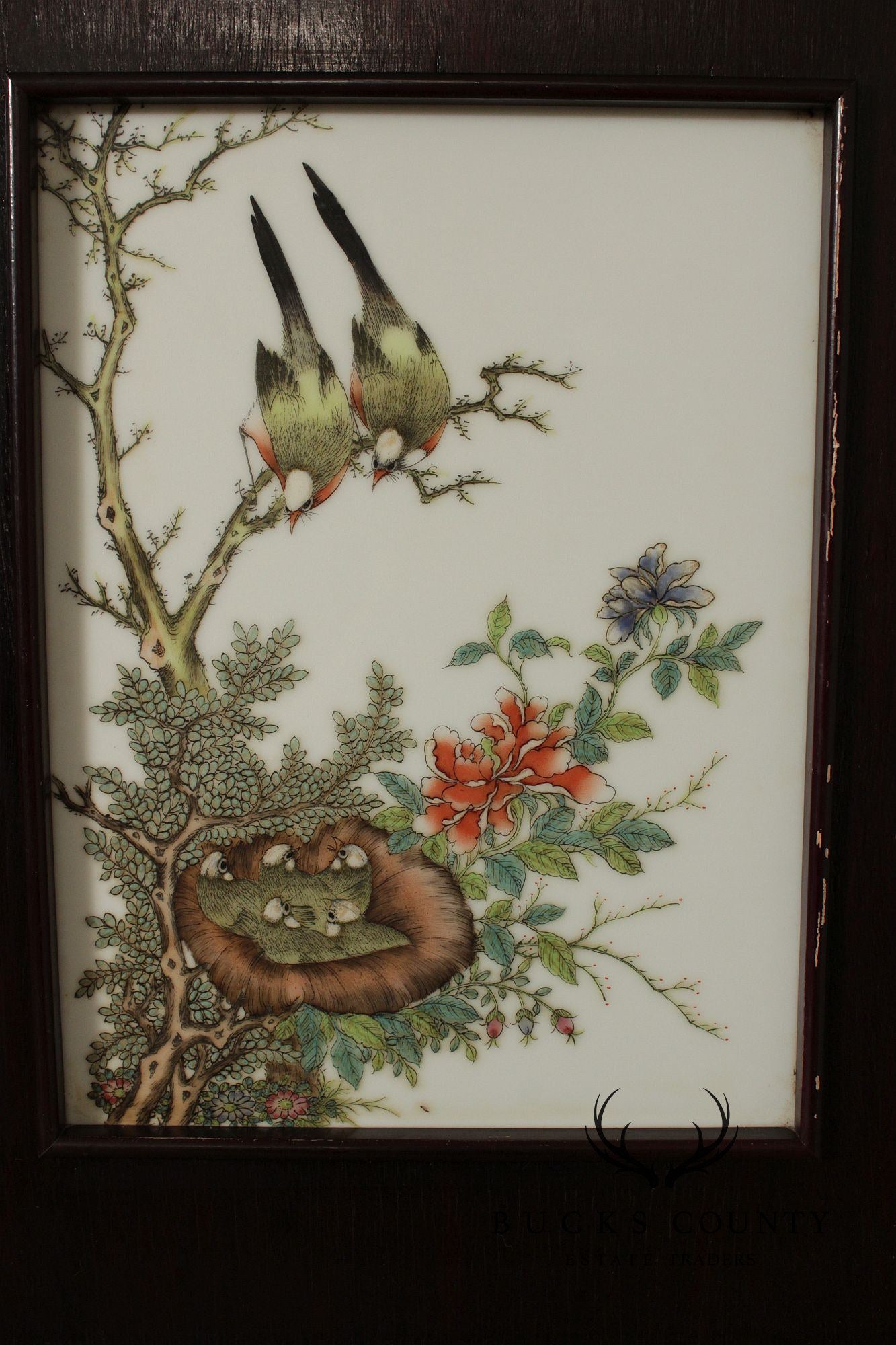 Vintage Chinese Pair of Hand Painted Porcelain Plaques